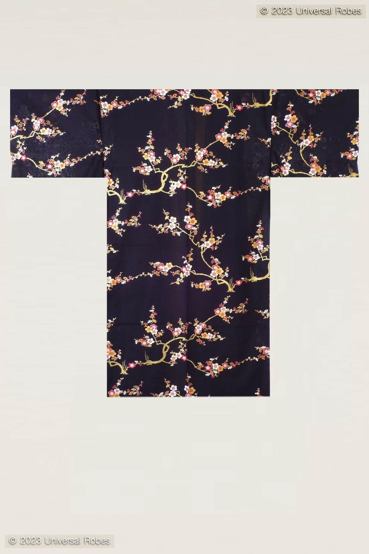 Women Golden Plum Cotton Short Yukata Kimono Color Black Product Whole View