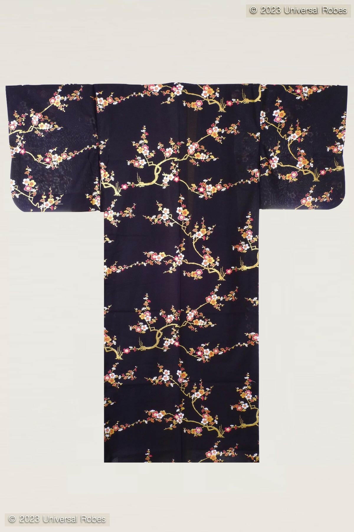 Women Golden Plum Cotton Yukata Kimono.
