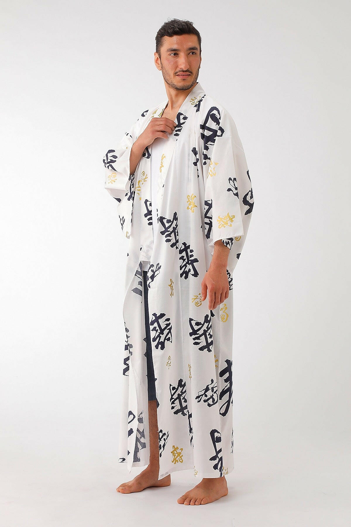 Men Happy Longevity Cotton Yukata Kimono.