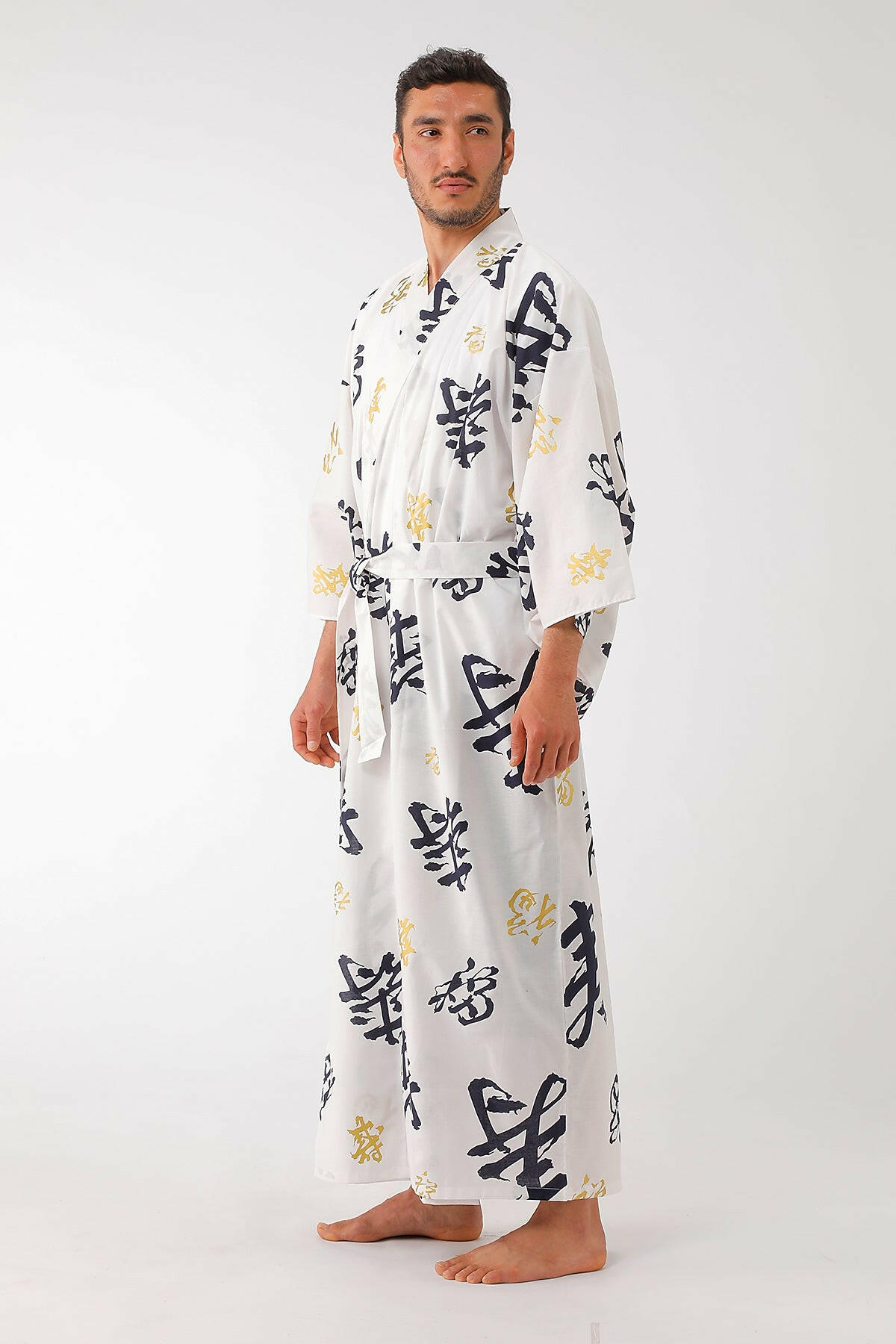 Men Happy Longevity Cotton Yukata Kimono.