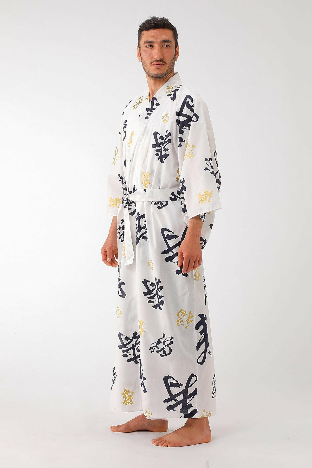 Men Happy Longevity Cotton Yukata Kimono.