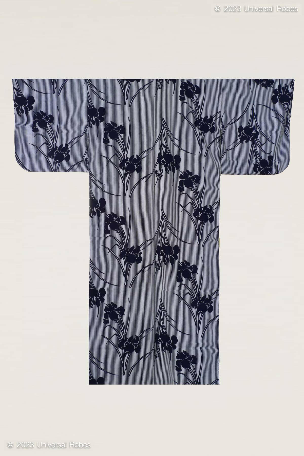Women Iris & Stripe Cotton Yukata Kimono.
