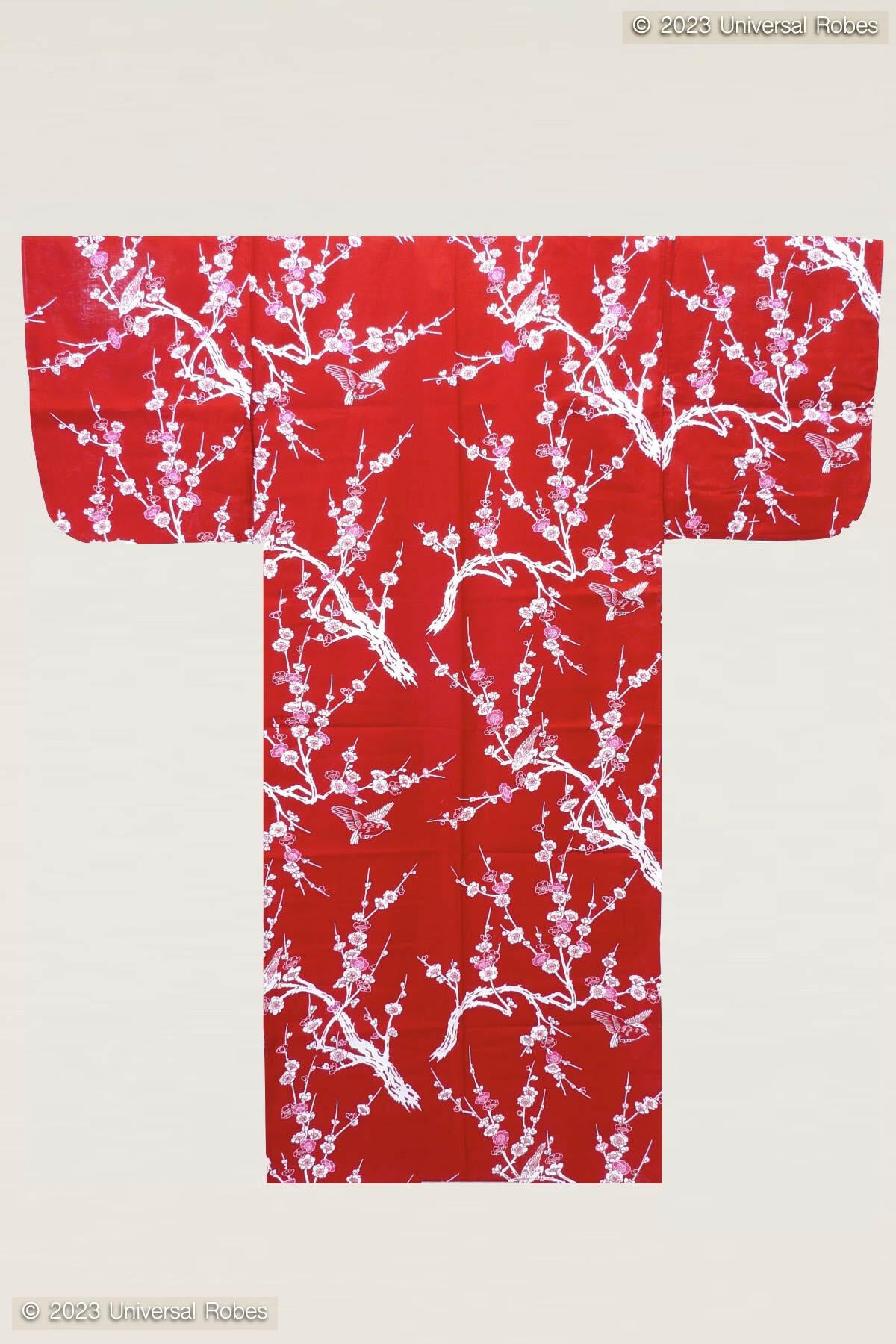 Women Japanese Plum Cotton Yukata Kimono.