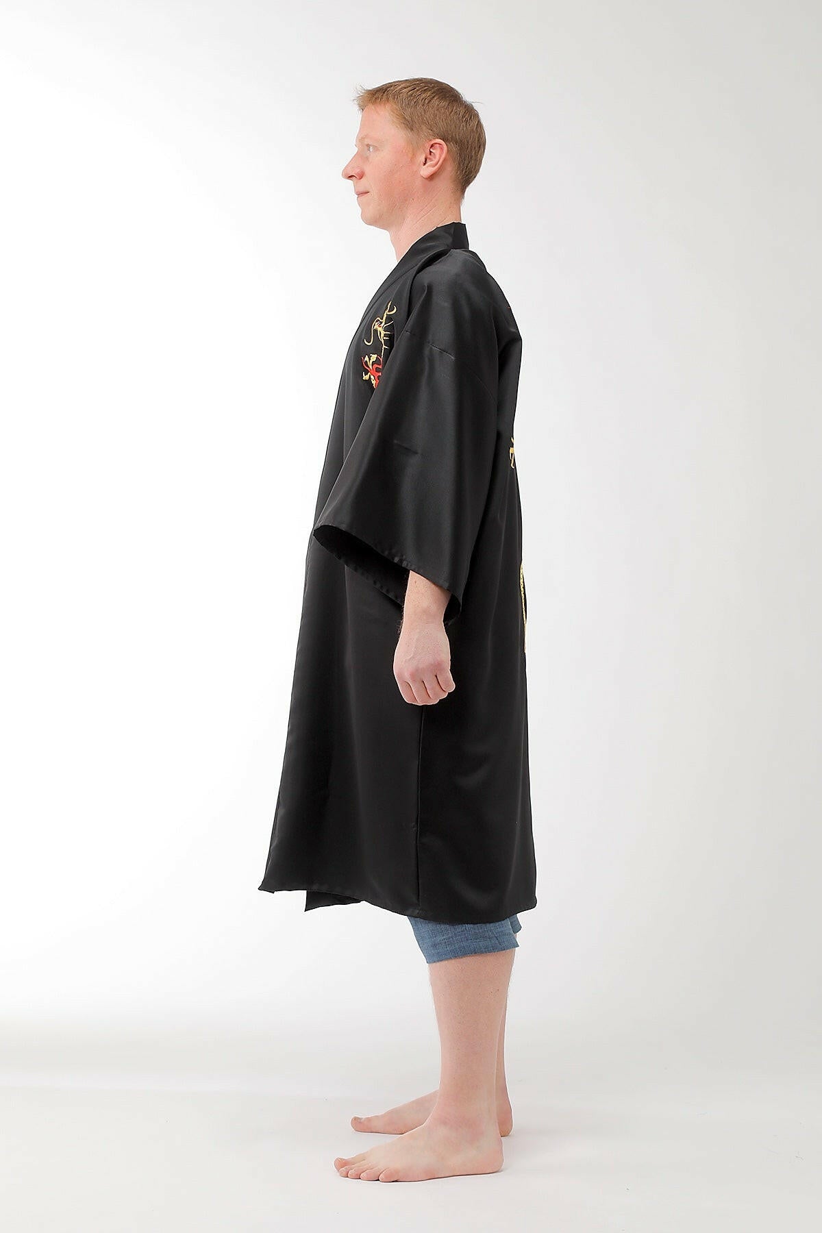 Men Flare Dragon Polyester Short Kimono.