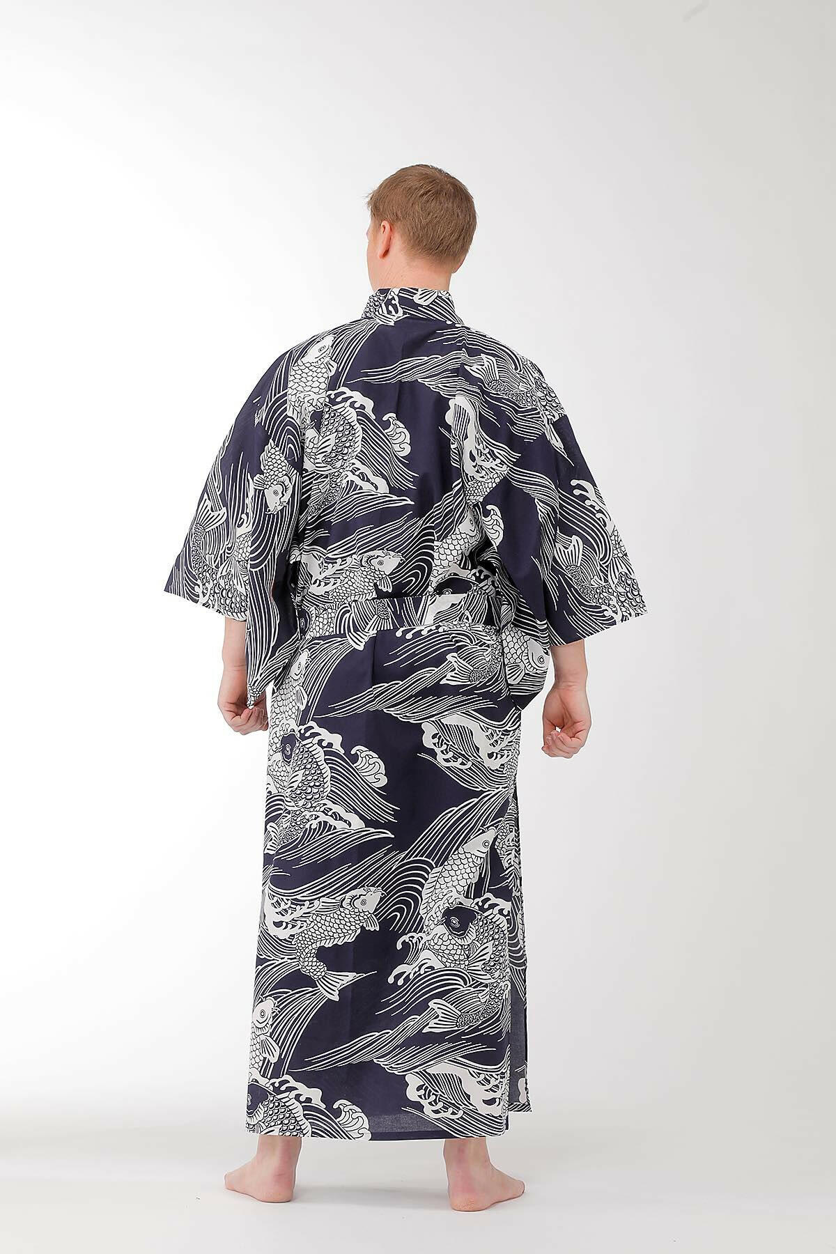 Men Carp Cotton Yukata Kimono.