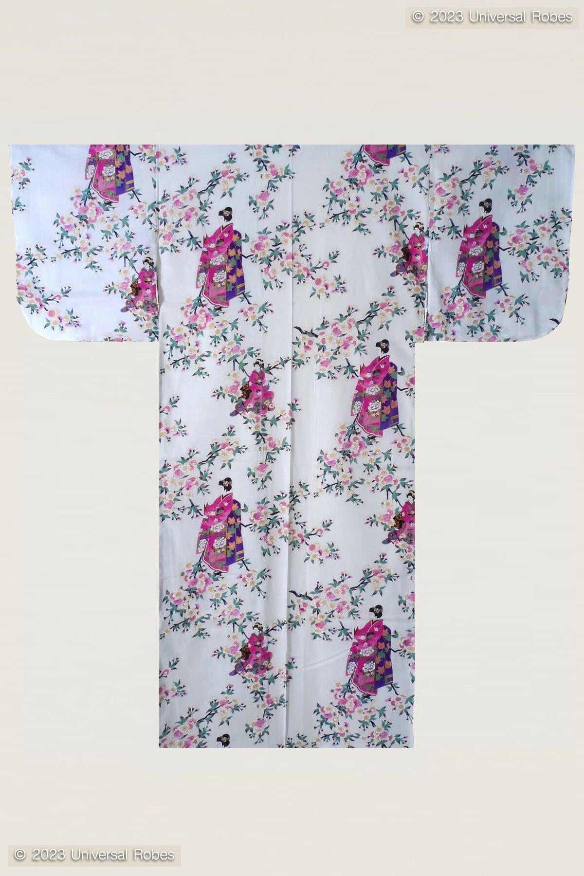 Women Lovely Maiko Cotton Yukata Kimono Color White Product Whole View