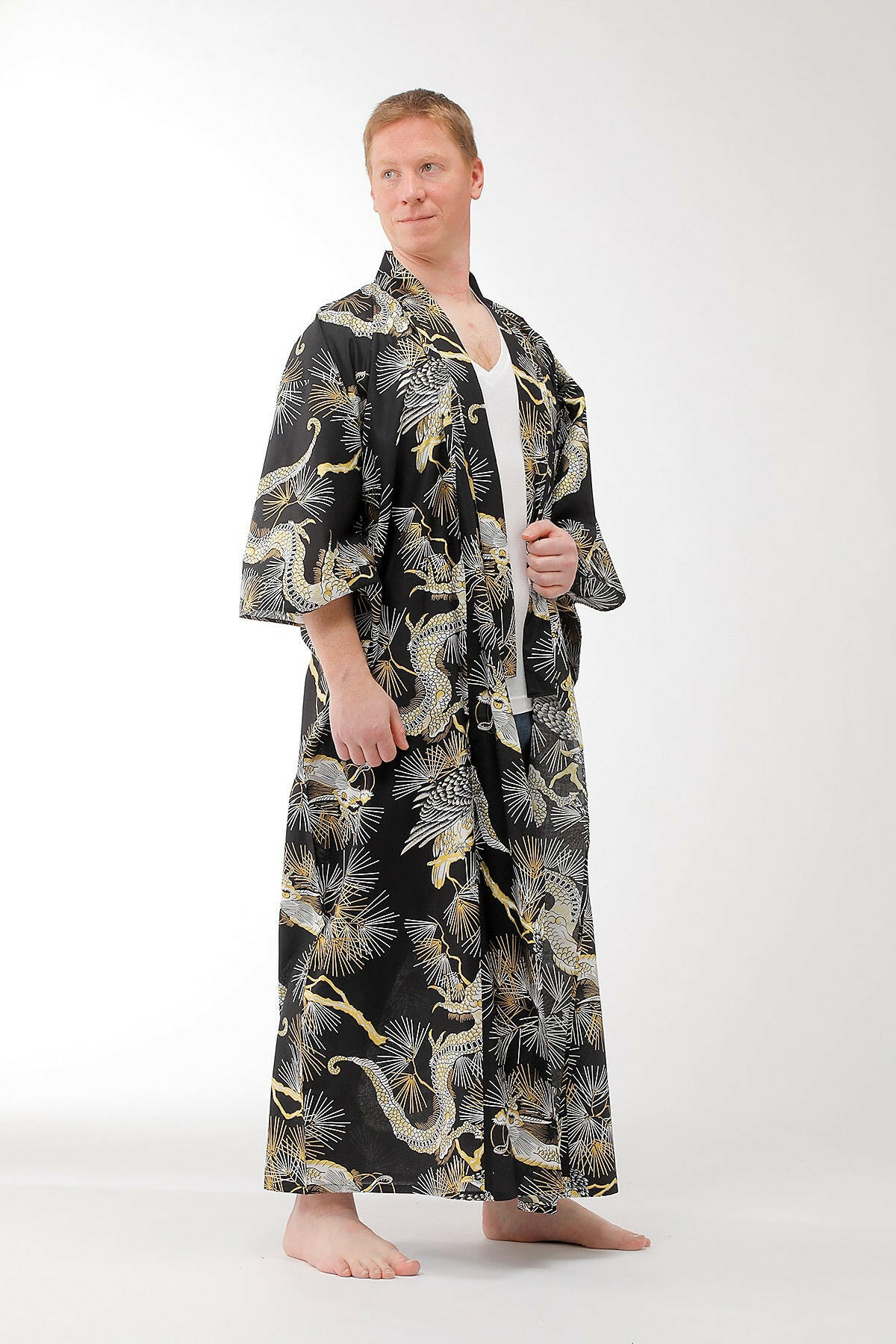 Plus Size: Men Dragon & Hawk Cotton Yukata Kimono.