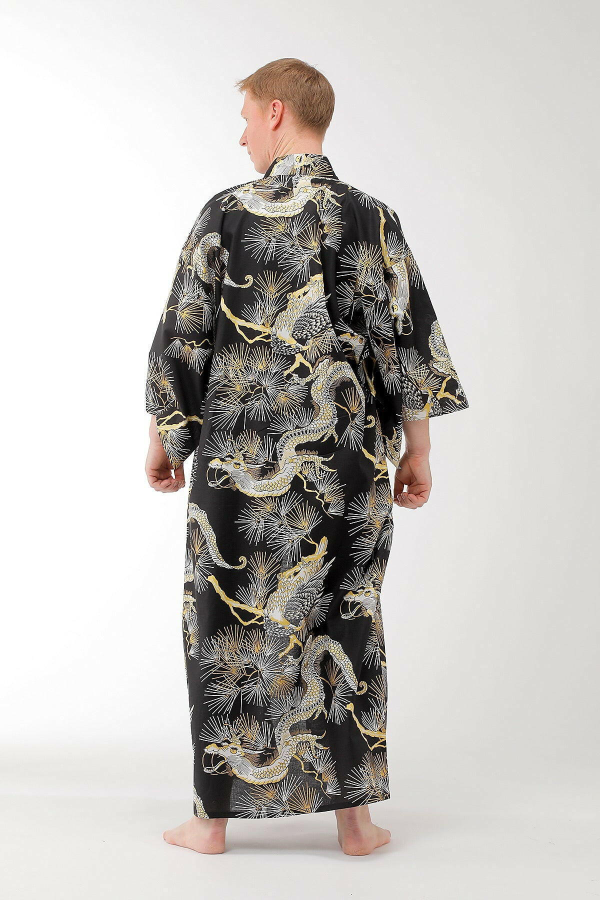 Plus Size: Men Dragon & Hawk Cotton Yukata Kimono.