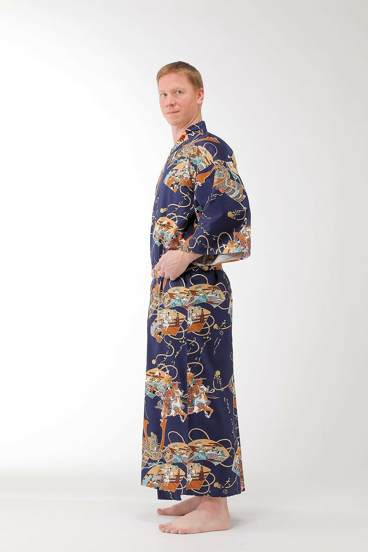Men Samurai Warrior Cotton Sateen Kimono.
