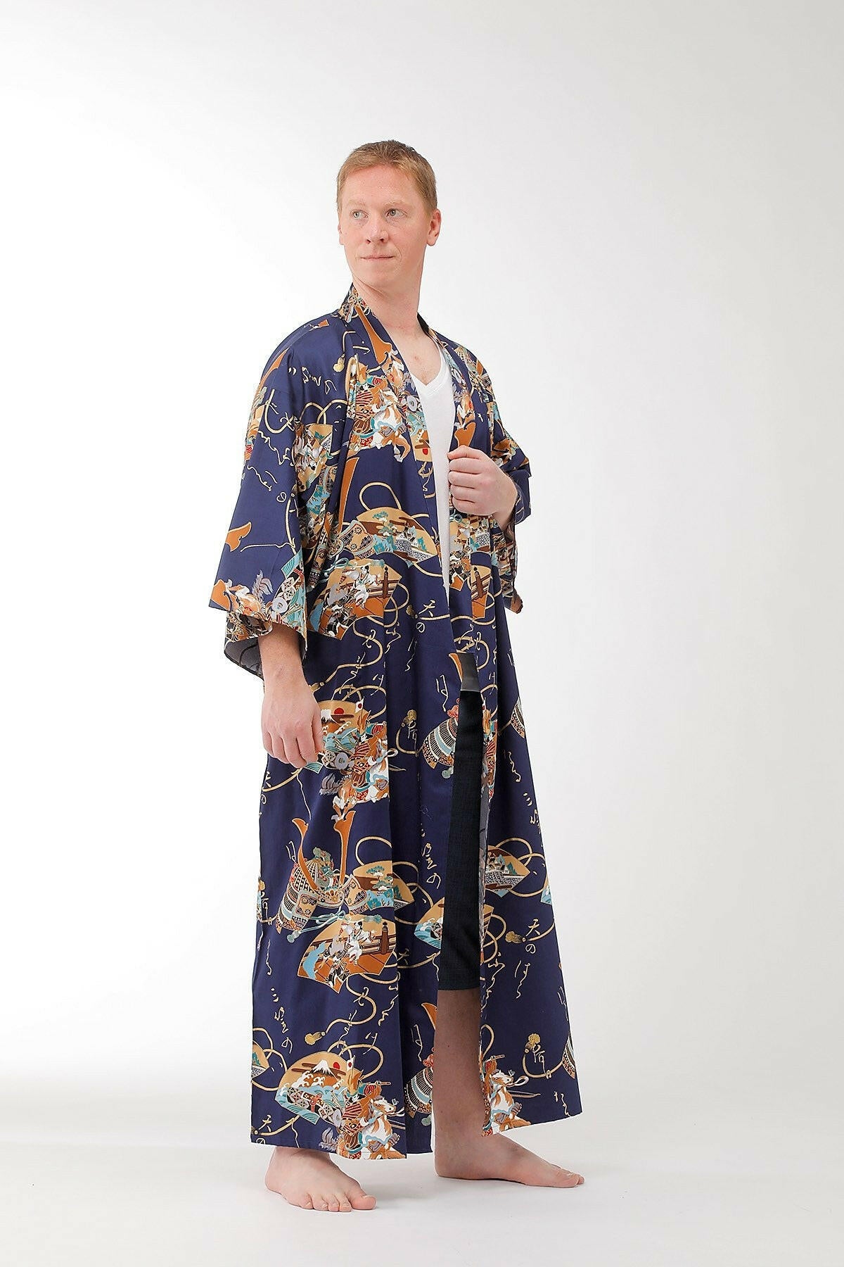Men Samurai Warrior Cotton Sateen Kimono.