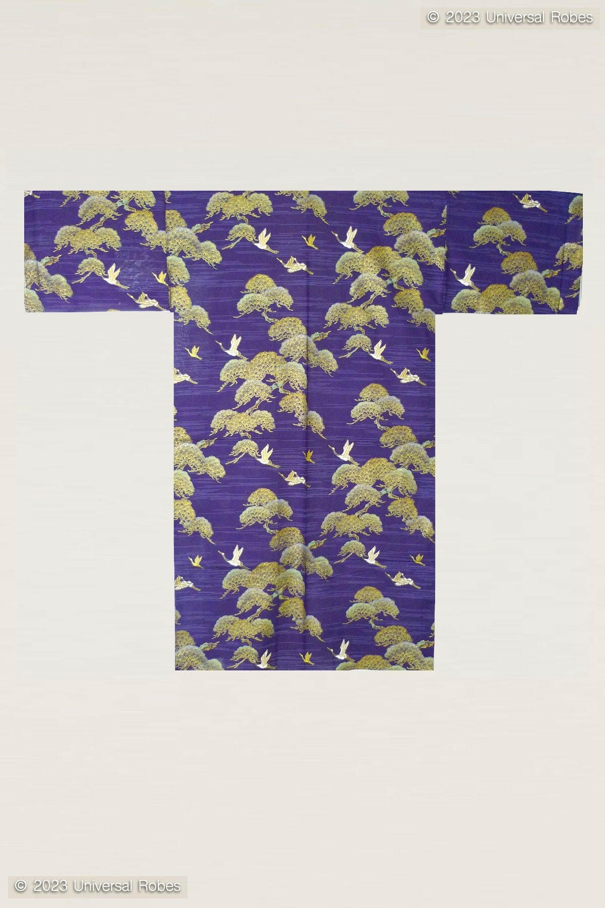 Men Pine & Crane Cotton Short Yukata Kimono.