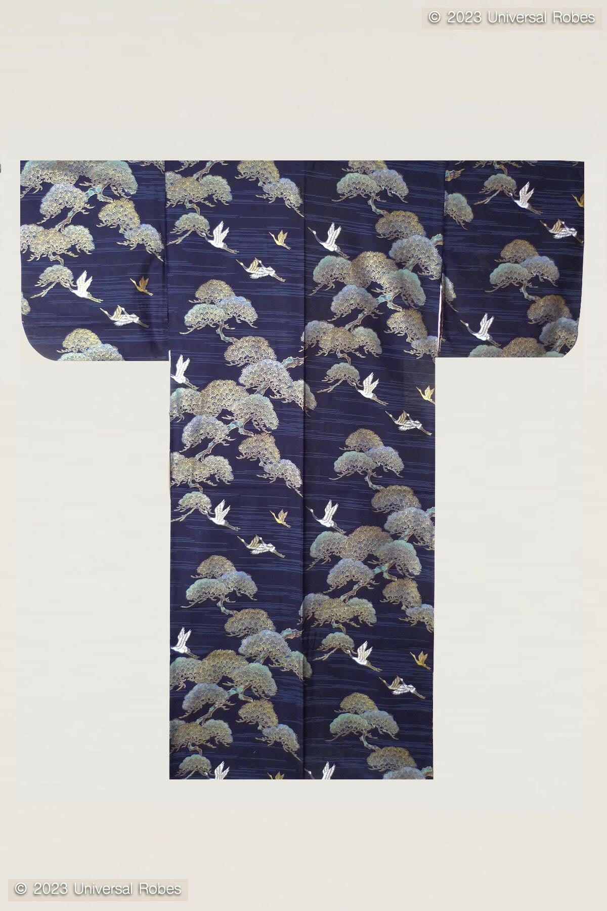 Men Pine & Crane Cotton Yukata Kimono.