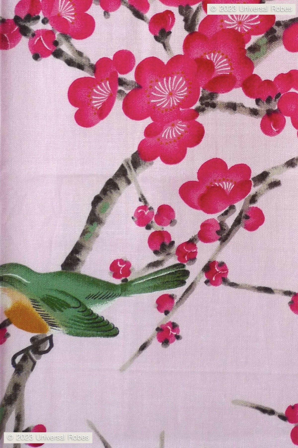 Plus Size: Women Plum & Bush Warbler Cotton Yukata Kimono.