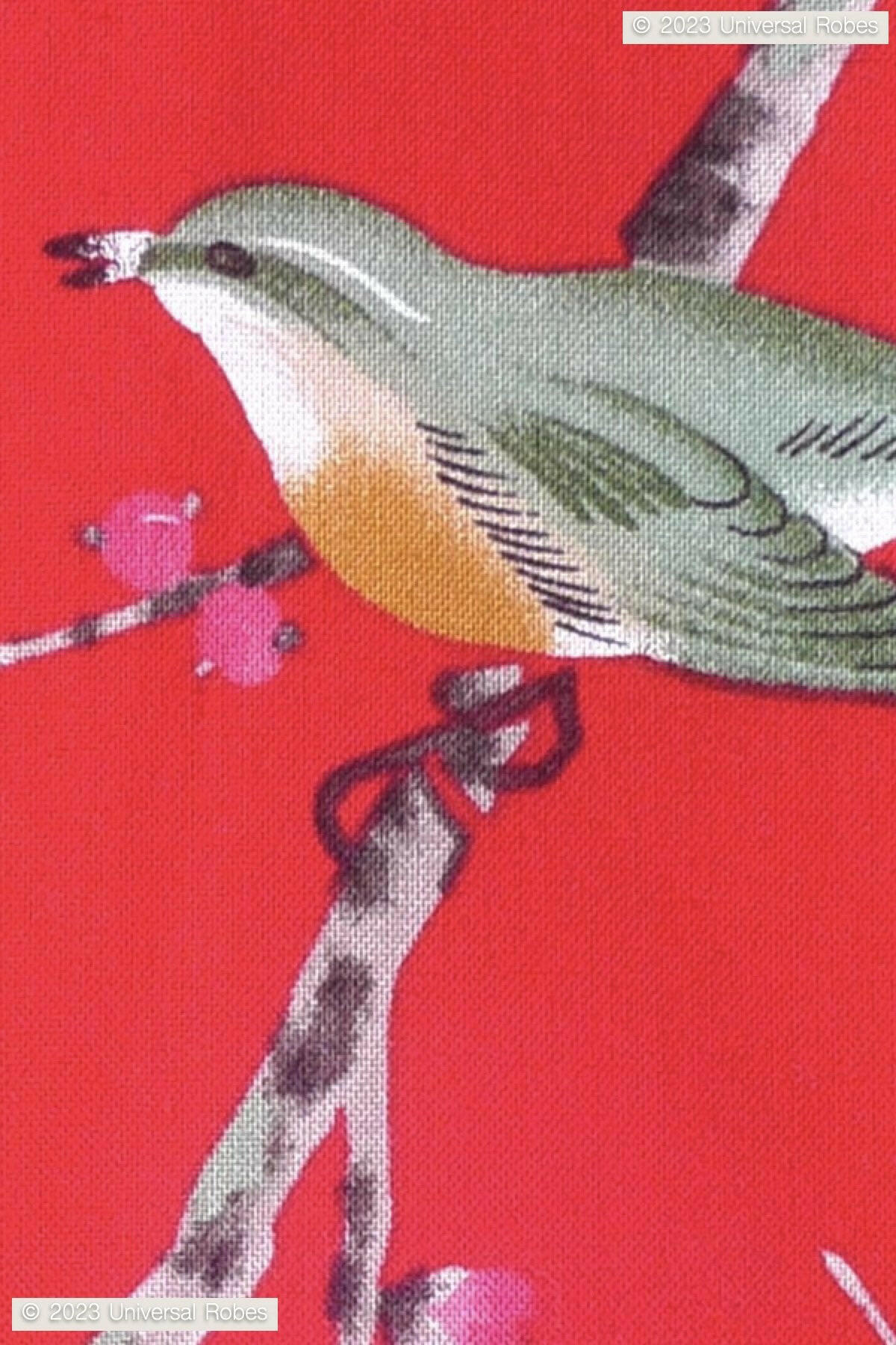 Plus Size: Women Plum & Bush Warbler Cotton Yukata Kimono.