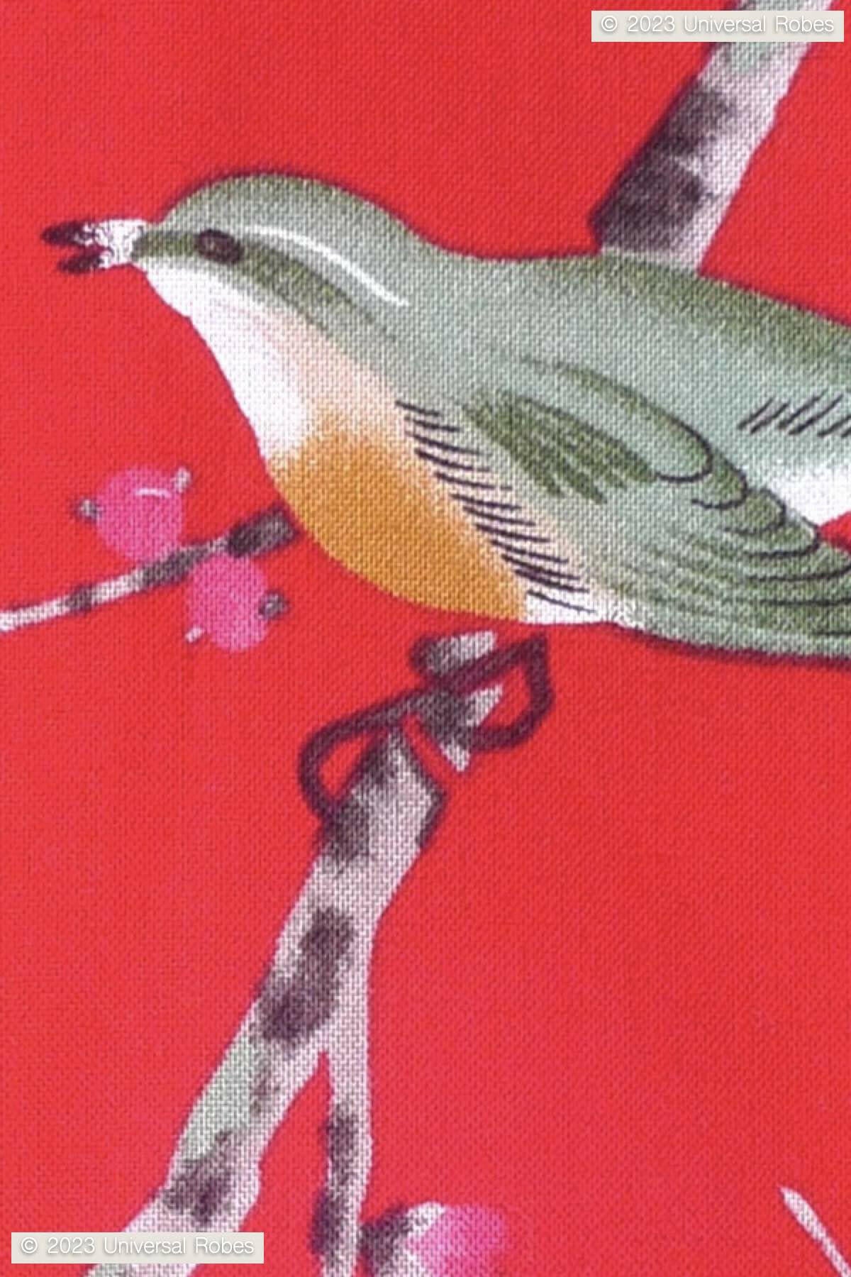 Women Plum & Bush Warbler Cotton Yukata Kimono Color Red Product Zoom View