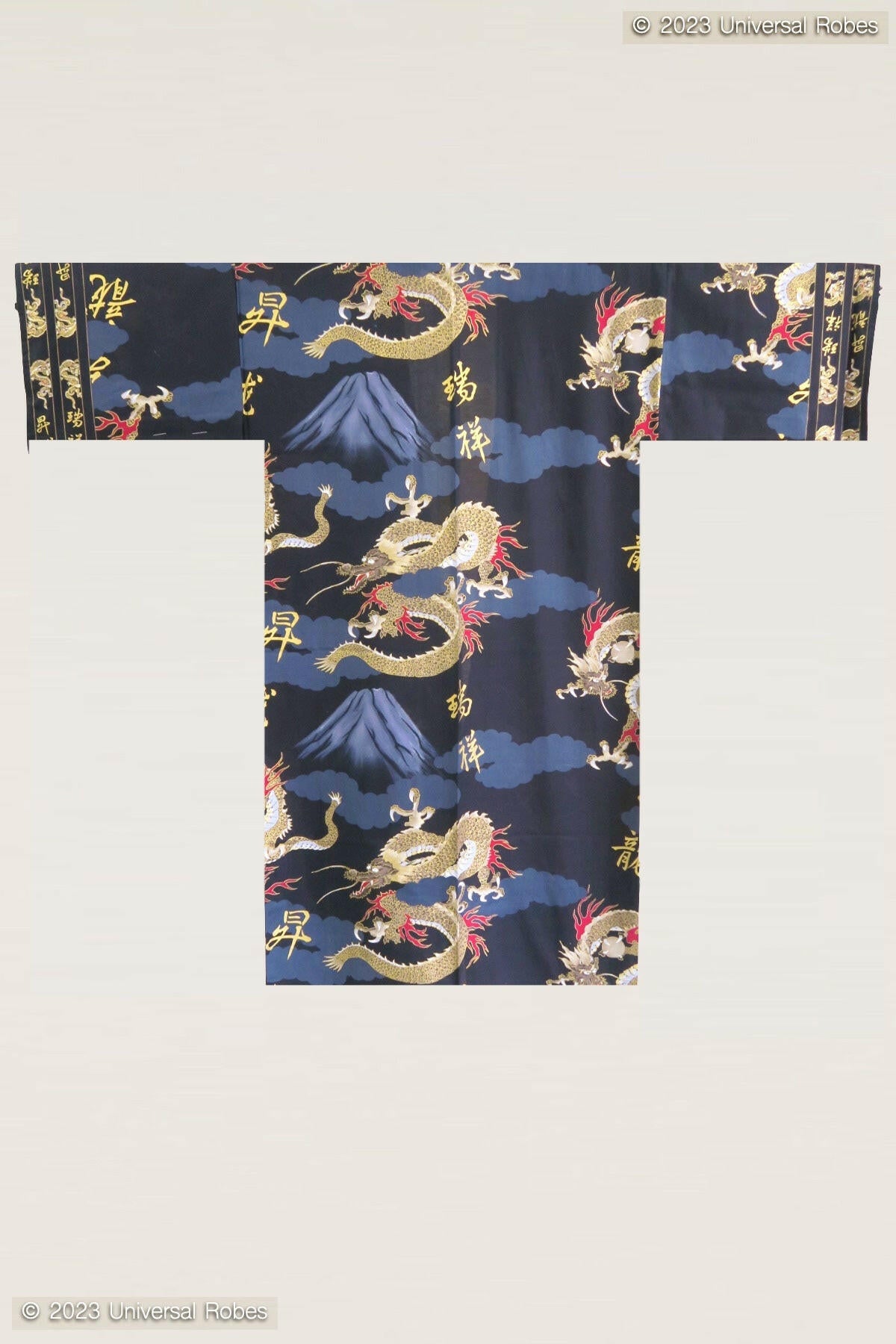 Plus Size: Men Dragon & Mt. Fuji Cotton Yukata Kimono.
