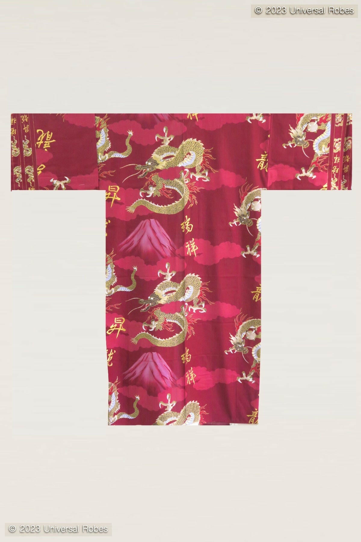 Plus Size: Men Dragon & Mt. Fuji Cotton Yukata Kimono.