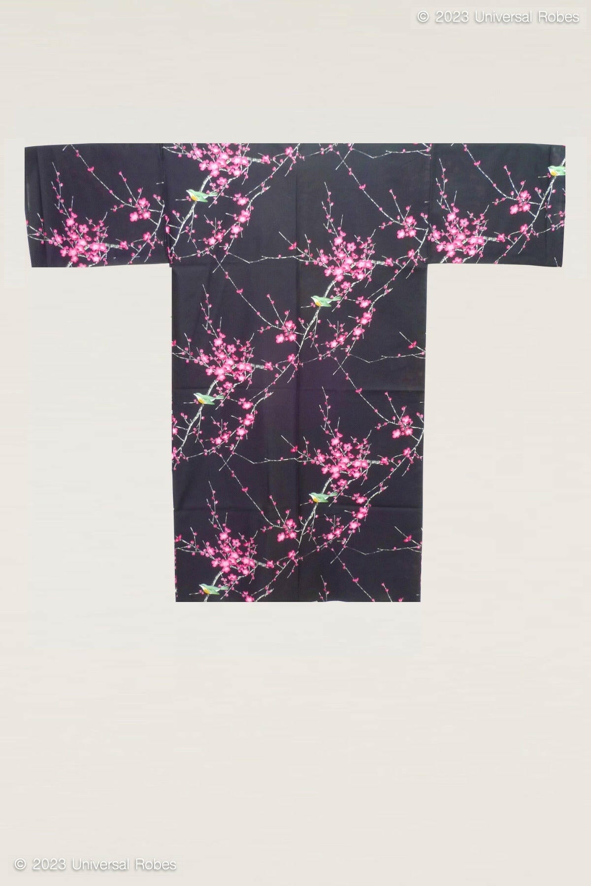 Plus Size: Women Plum & Bush Warbler Cotton Yukata Kimono.