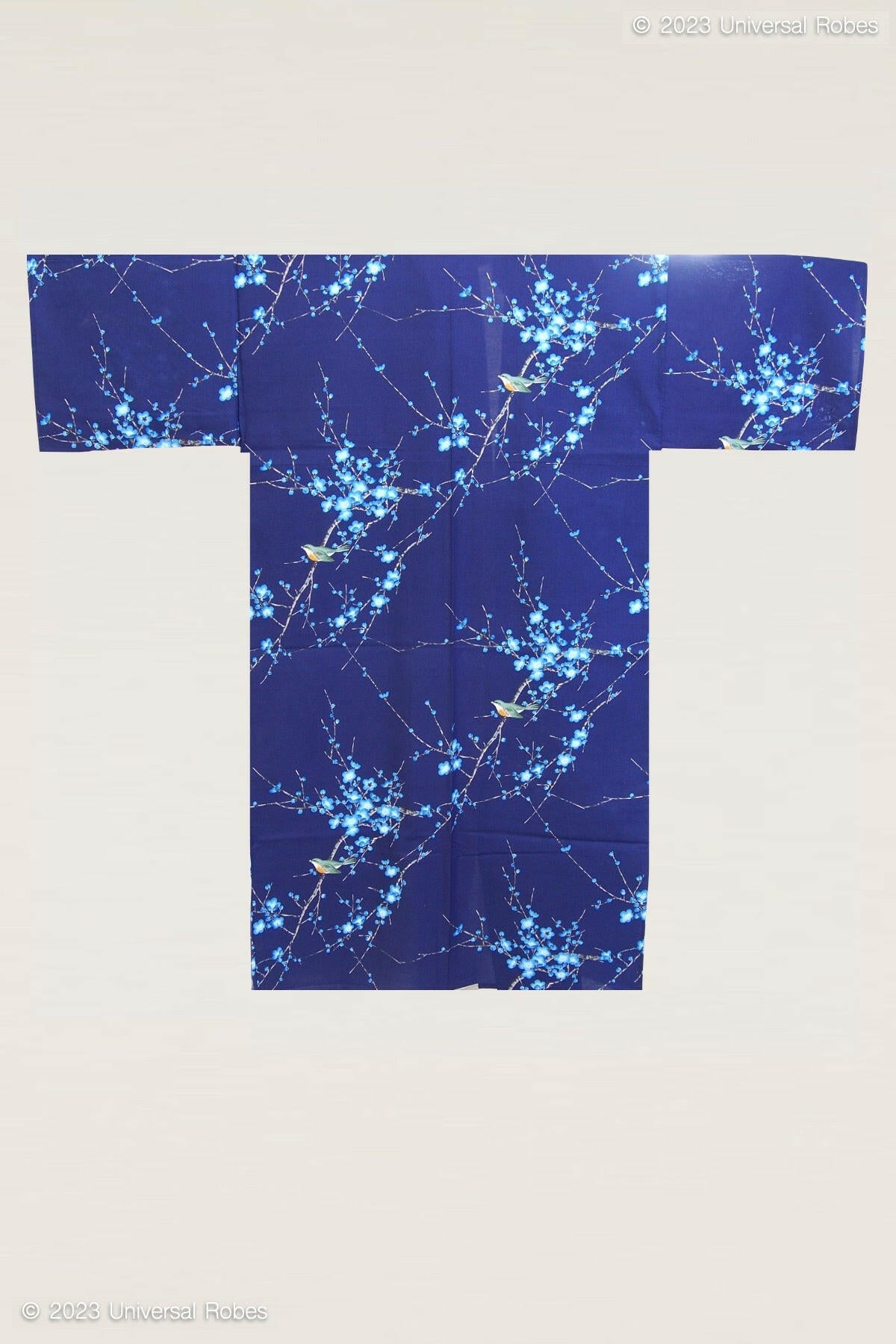 Plus Size: Women Plum & Bush Warbler Cotton Yukata Kimono.