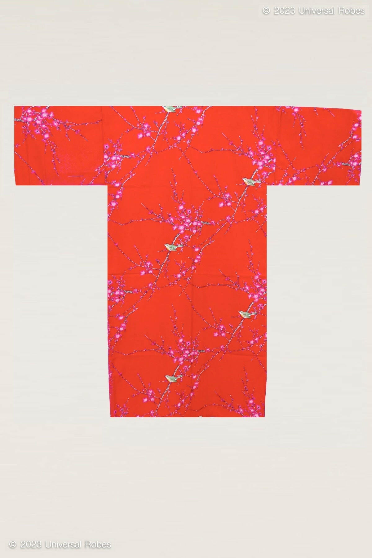 Plus Size: Women Plum & Bush Warbler Cotton Yukata Kimono.
