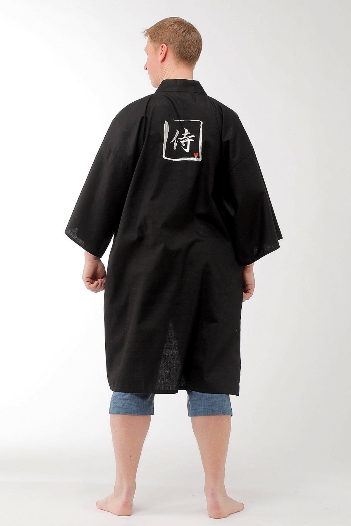 Men Samurai Cotton Short Kimono Silver.