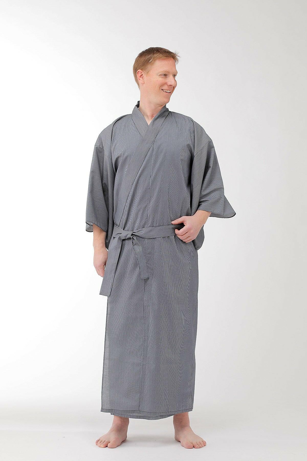 Men Stripe Cotton Yukata Kimono.