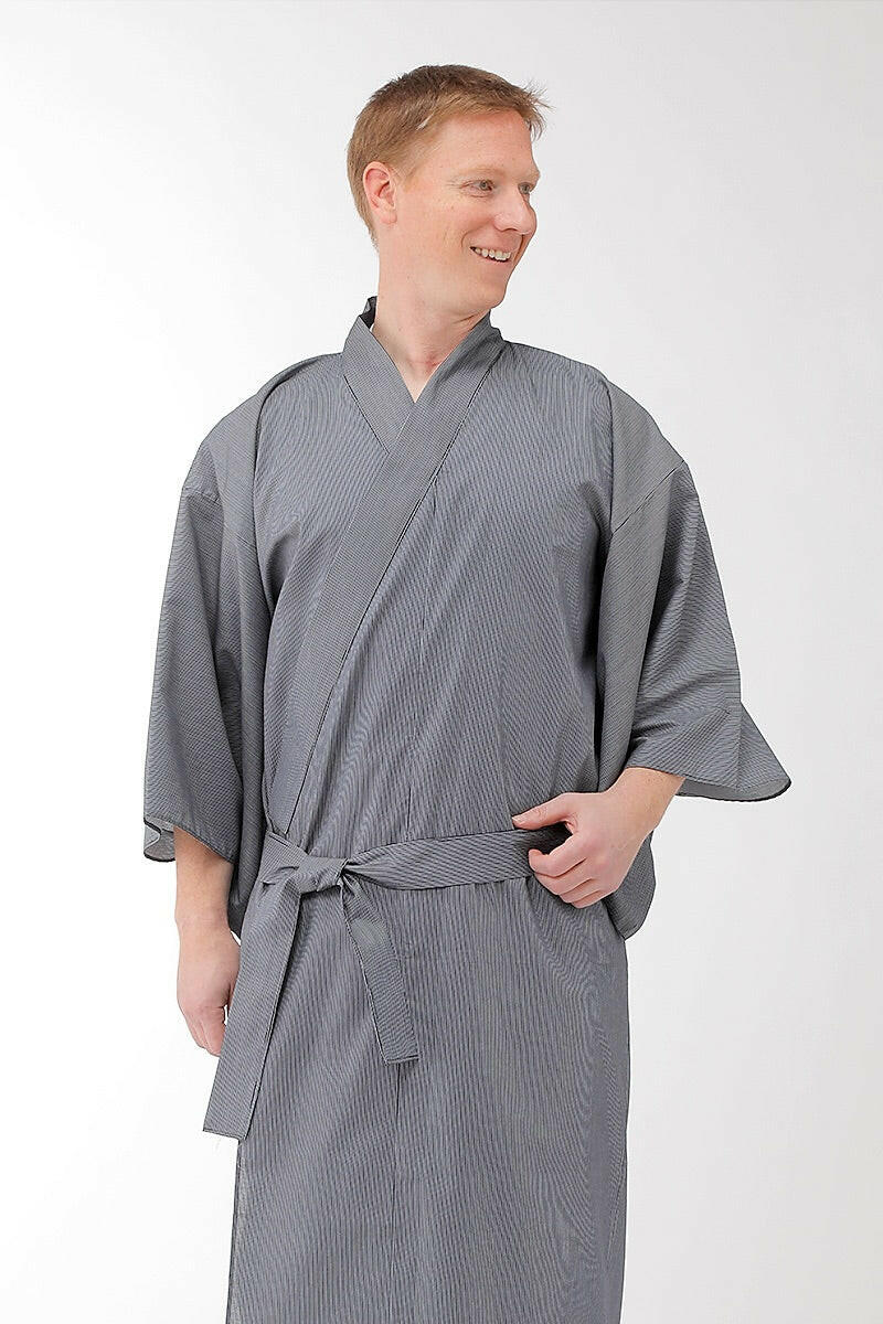 Men Stripe Cotton Short Yukata Kimono.