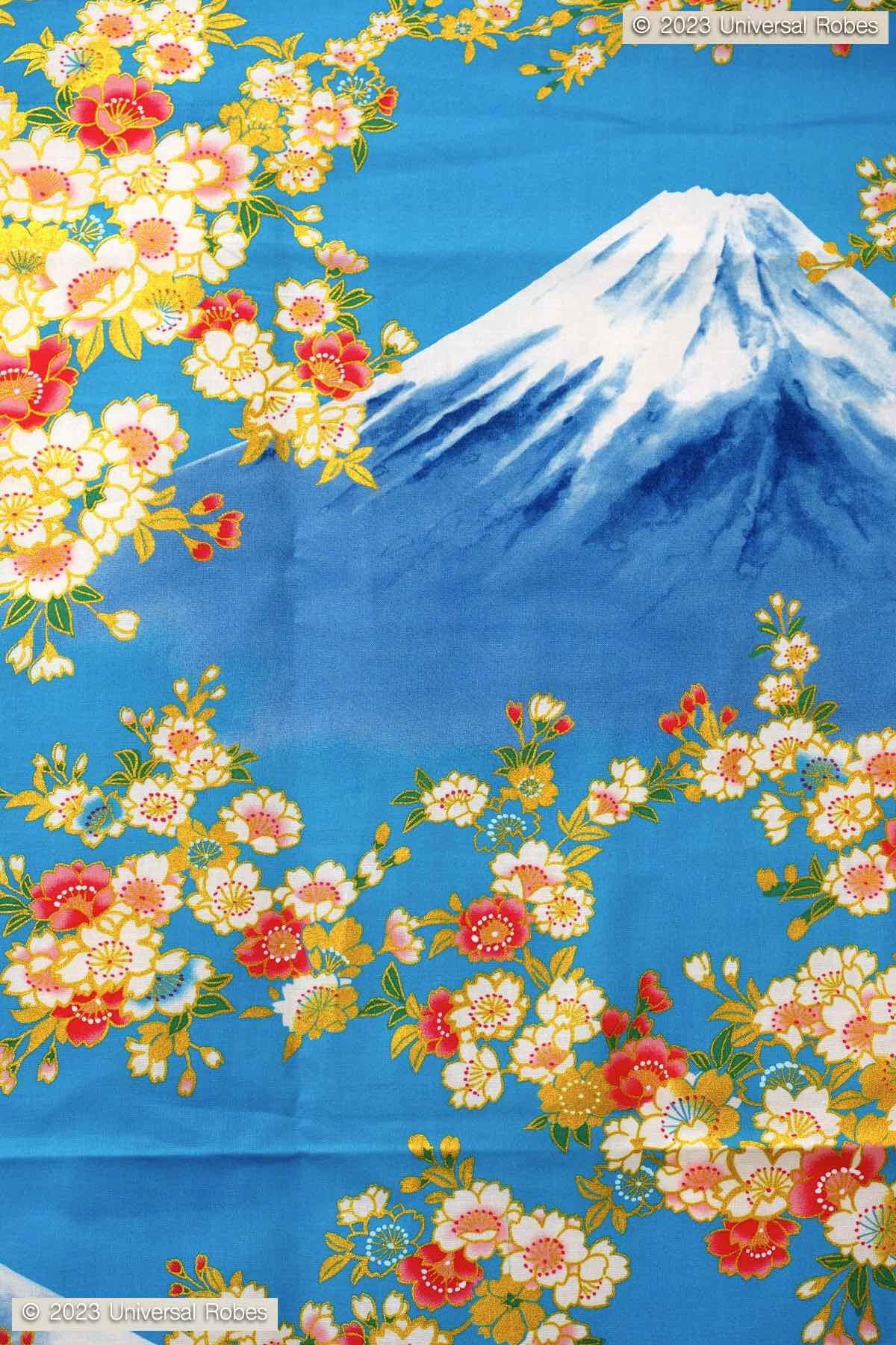 Women Sakura on Mt. Fuji Cotton Yukata Kimono.