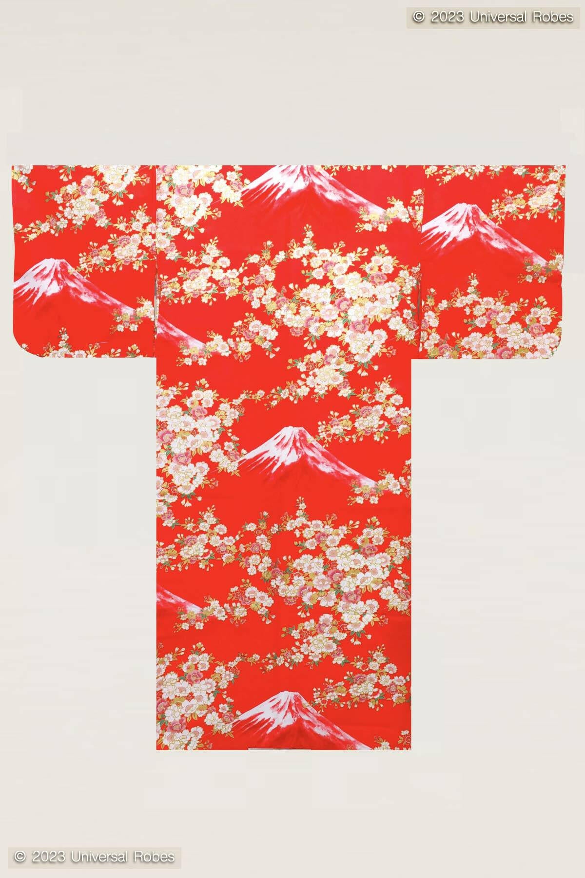 Women Sakura on Mt. Fuji Cotton Yukata Kimono.