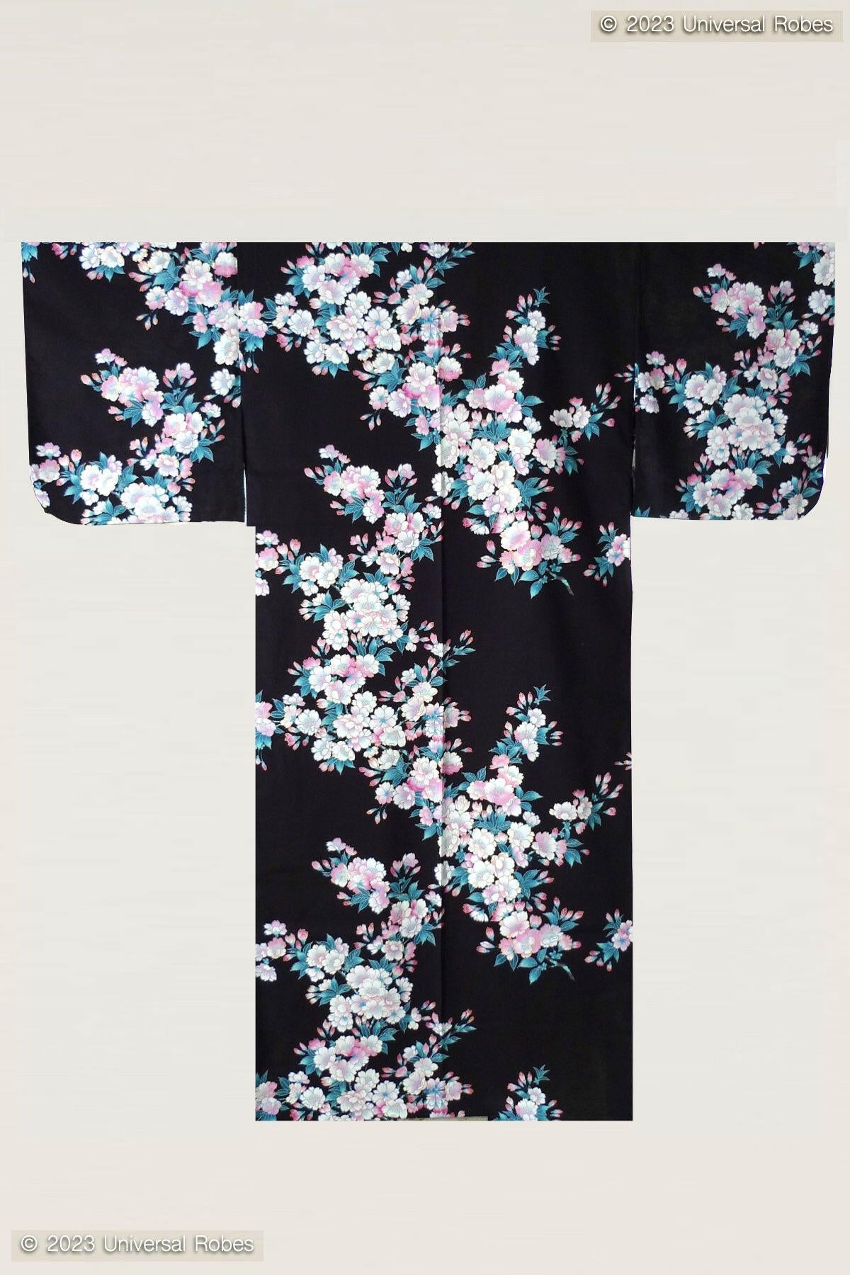 Women White Cherry Blossoms Cotton Yukata Kimono.