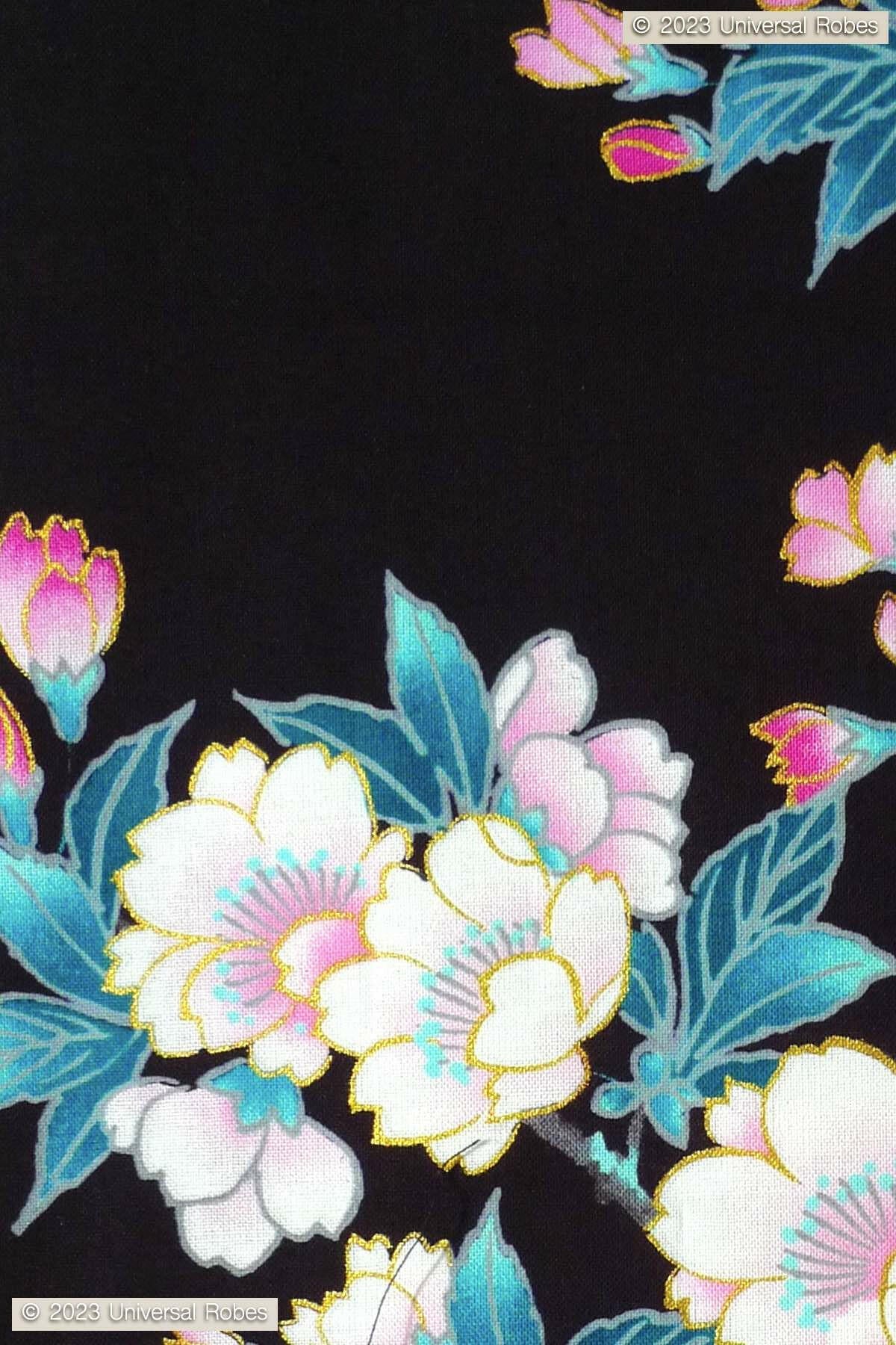 Women White Cherry Blossoms Cotton Yukata Kimono.