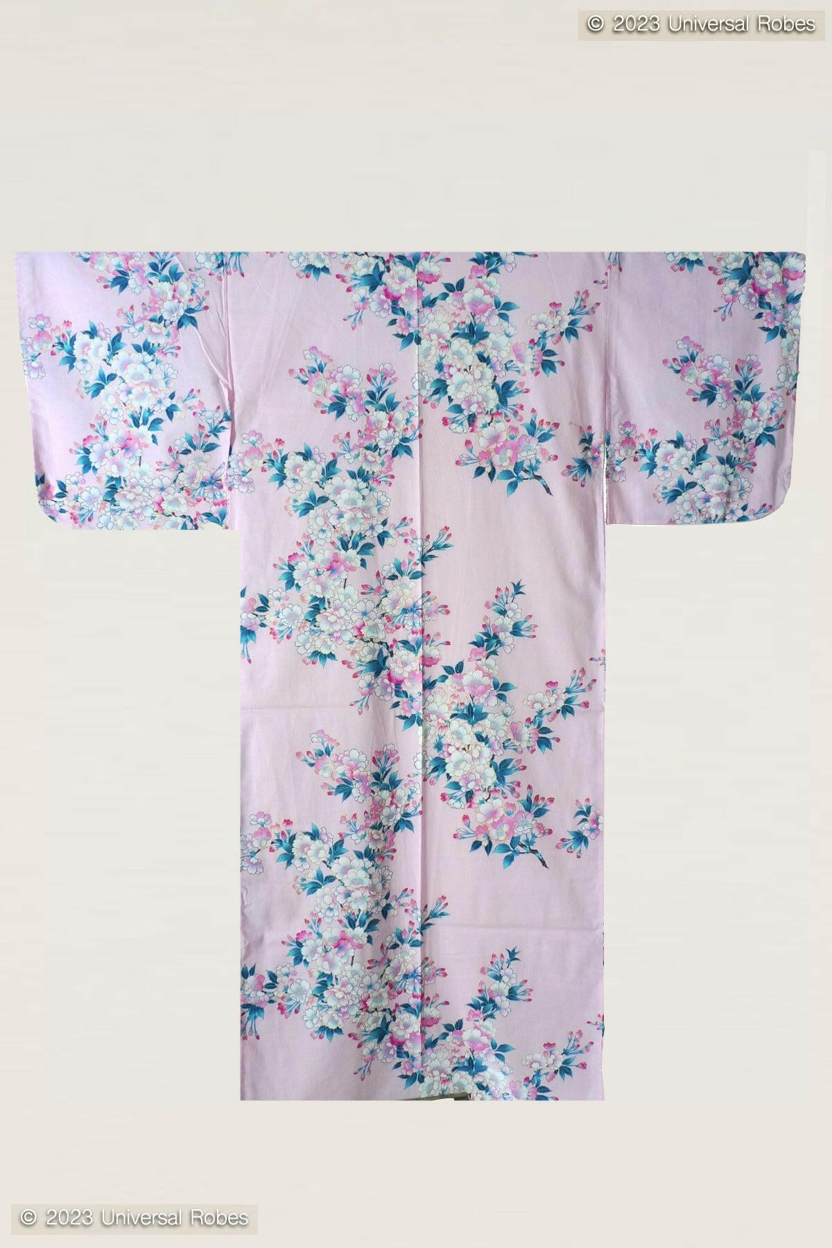 Women White Cherry Blossoms Cotton Yukata Kimono.