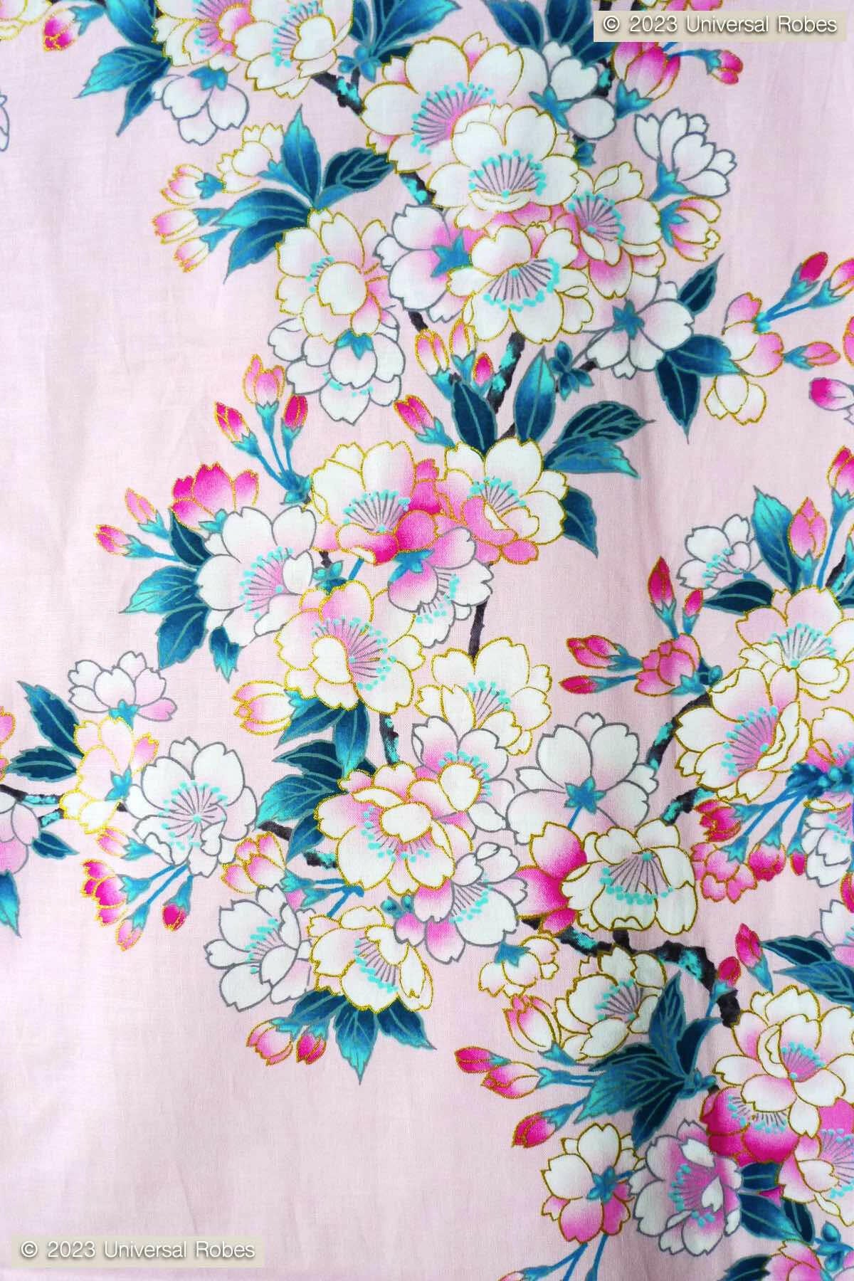 Women White Cherry Blossoms Cotton Yukata Kimono.