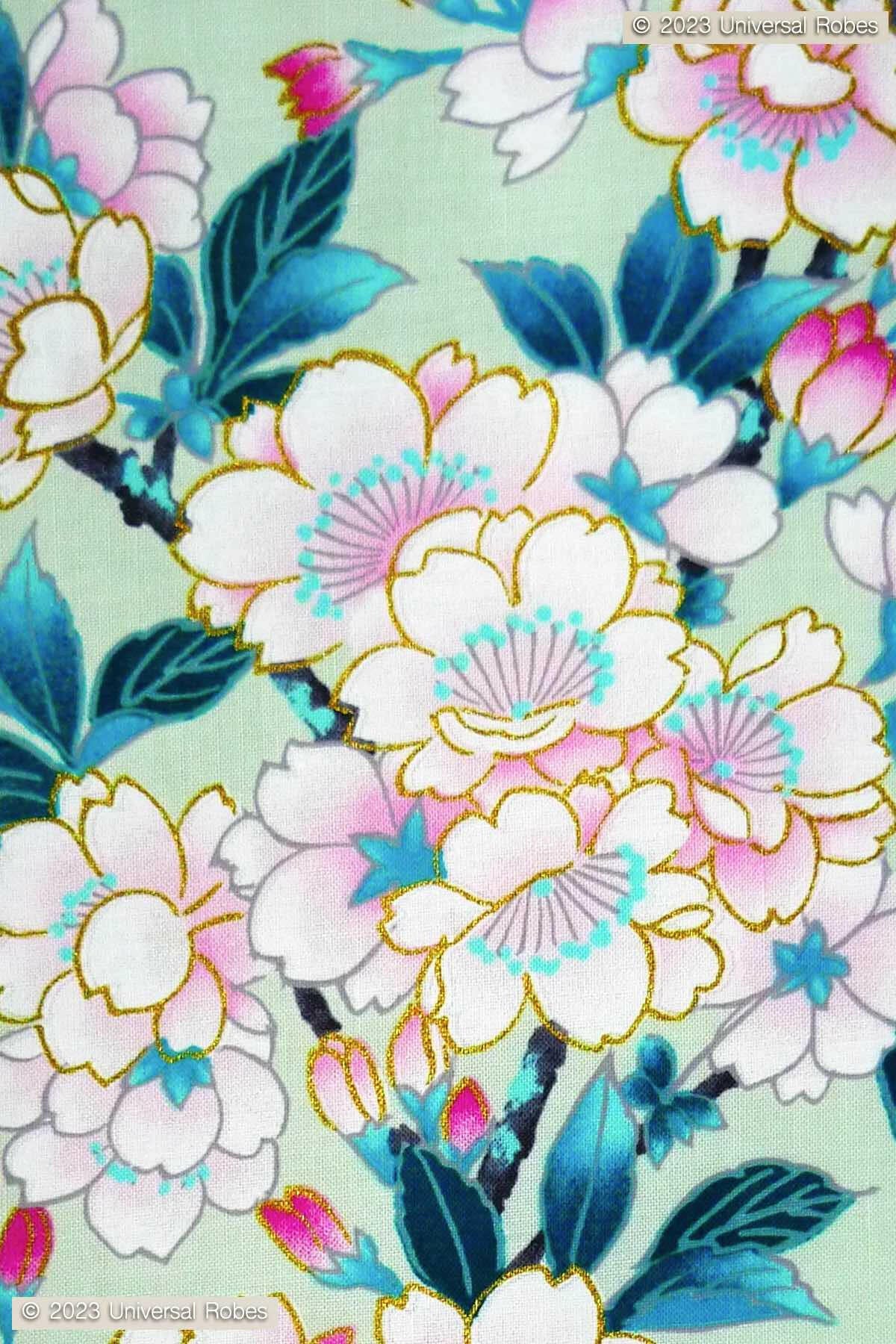 Women White Cherry Blossoms Cotton Yukata Kimono.