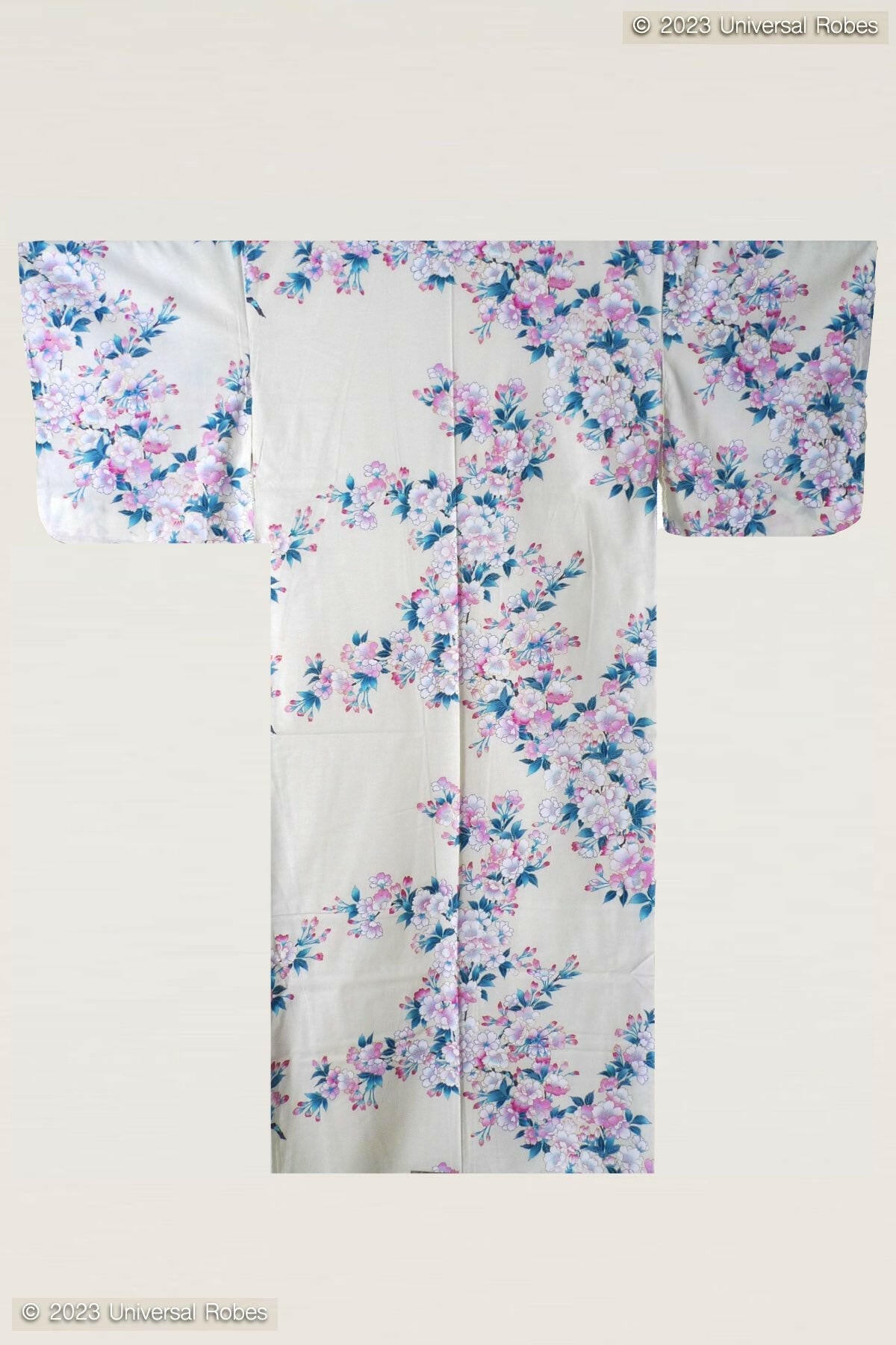 Women White Cherry Blossoms Cotton Yukata Kimono.