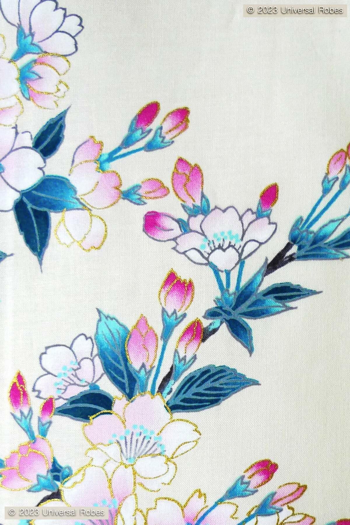 Women White Cherry Blossoms Cotton Yukata Kimono.