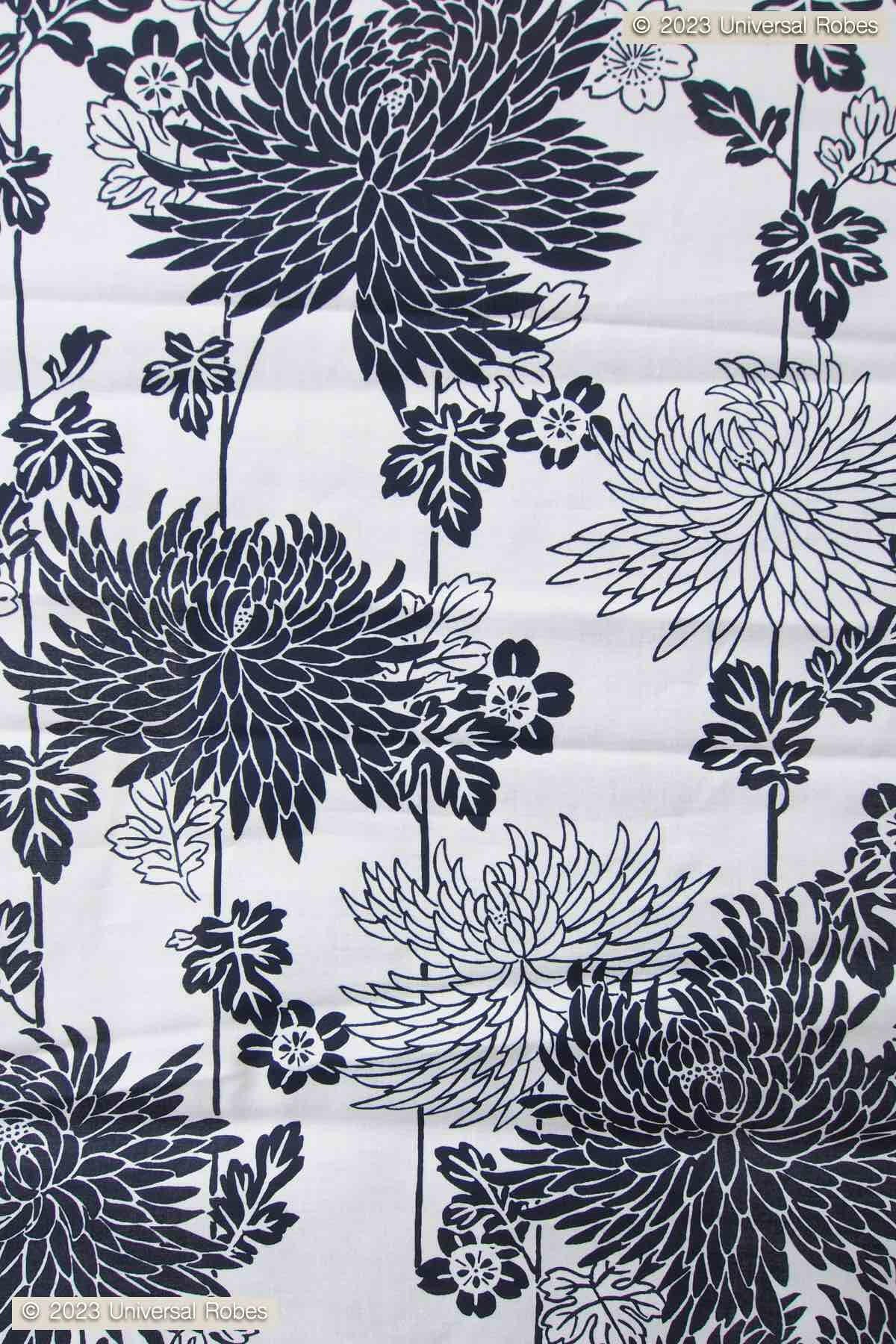 Women White Chrysanthemum Cotton Yukata Kimono.
