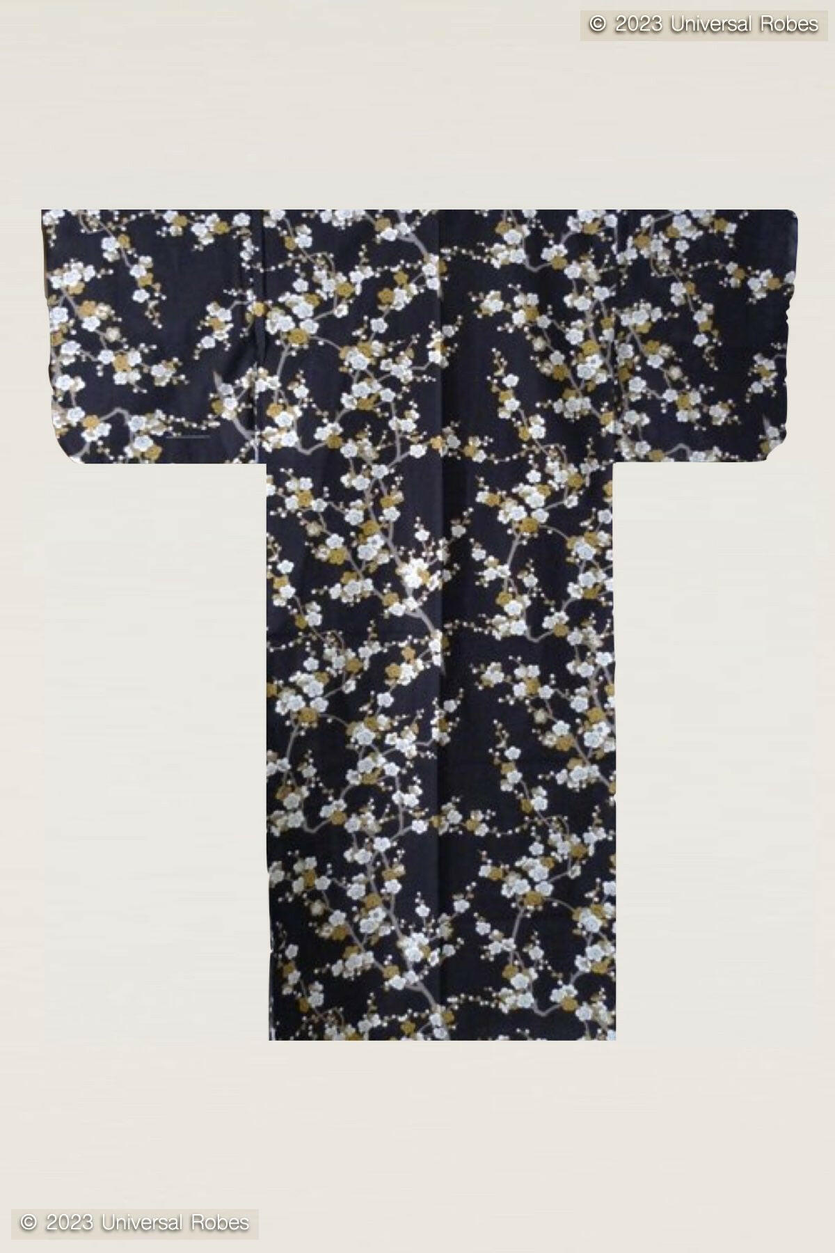 Women White Plum Cotton Yukata Kimono.