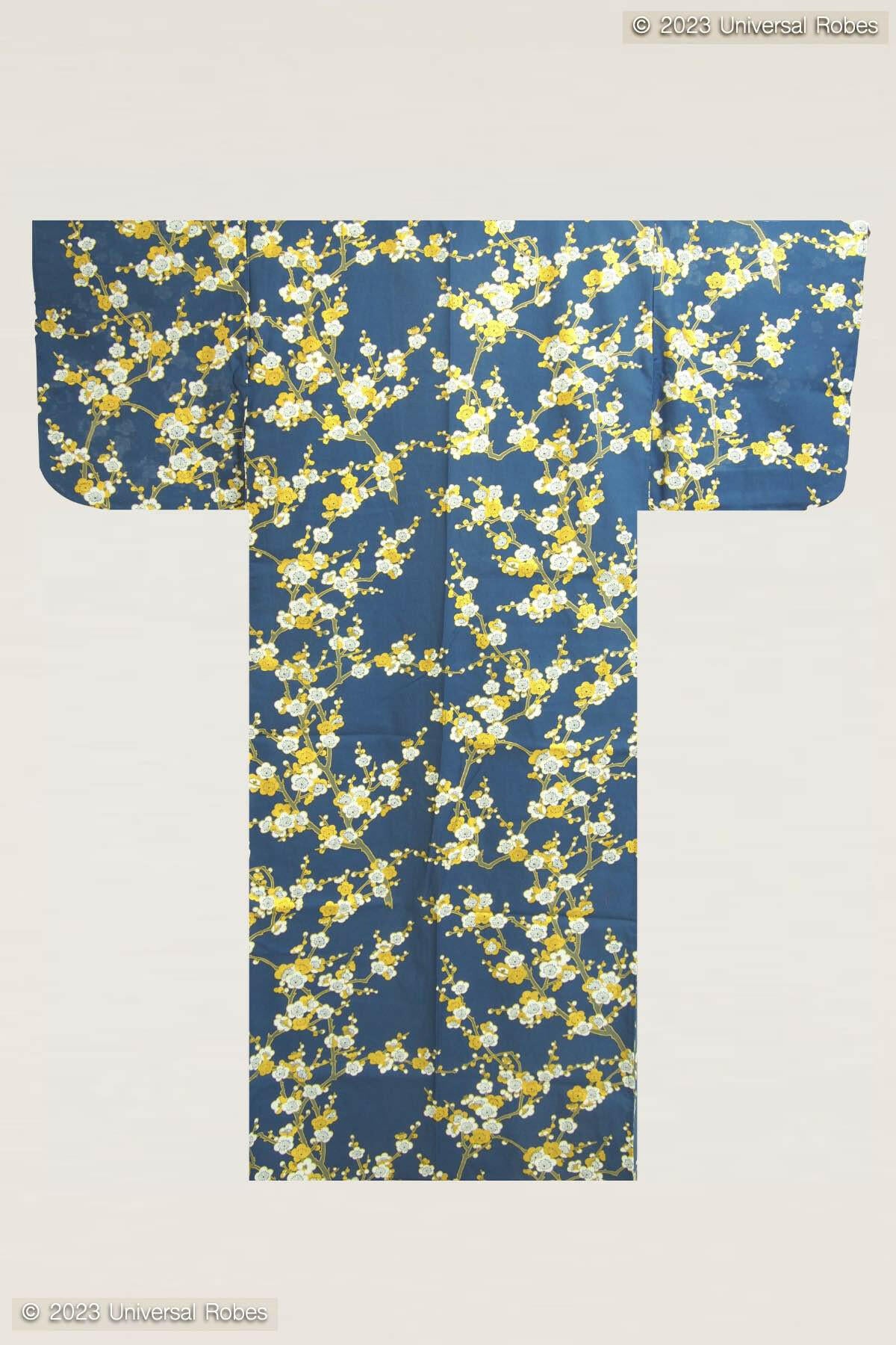 Women White Plum Cotton Yukata Kimono.