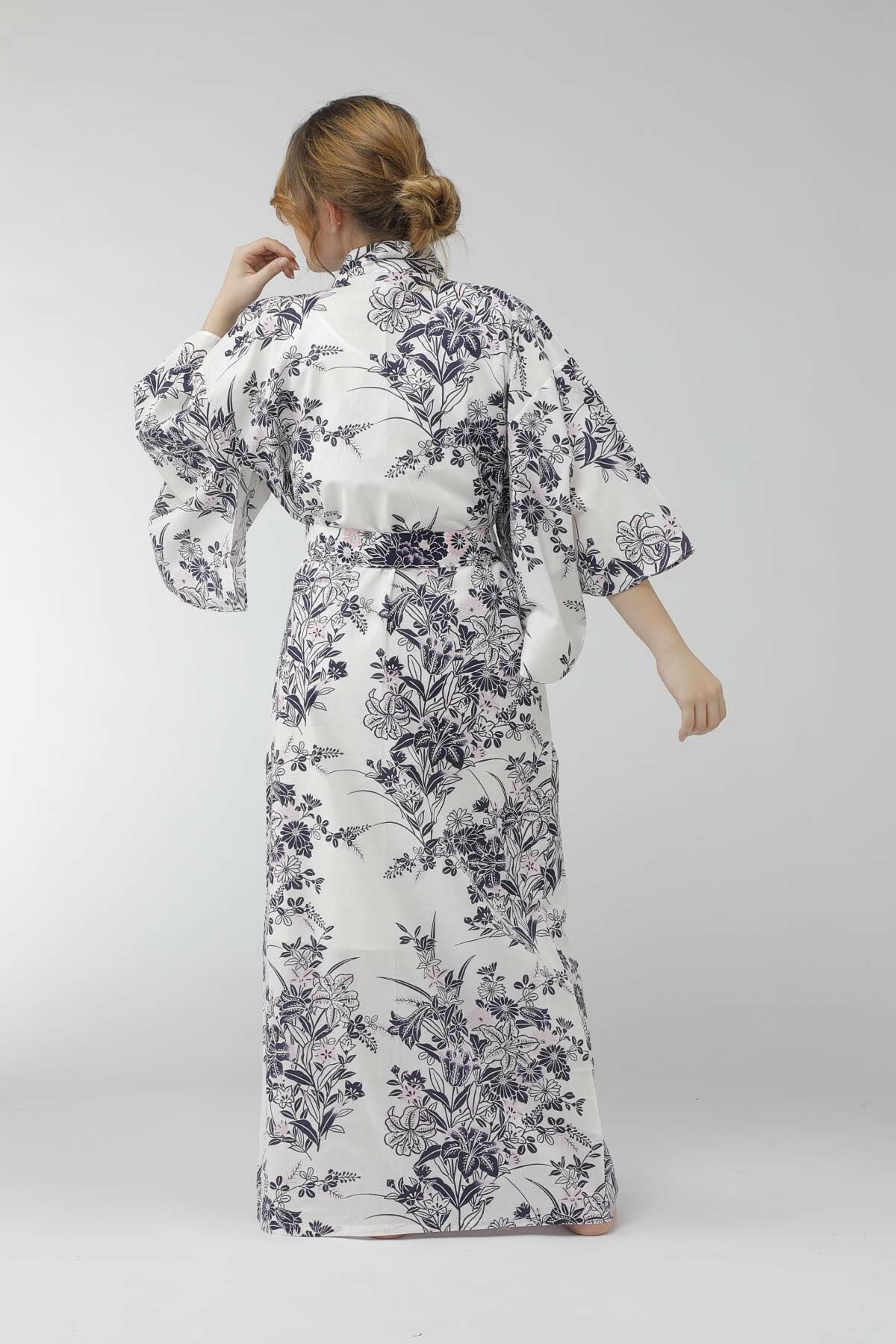 Women Lily Cotton Yukata Kimono.