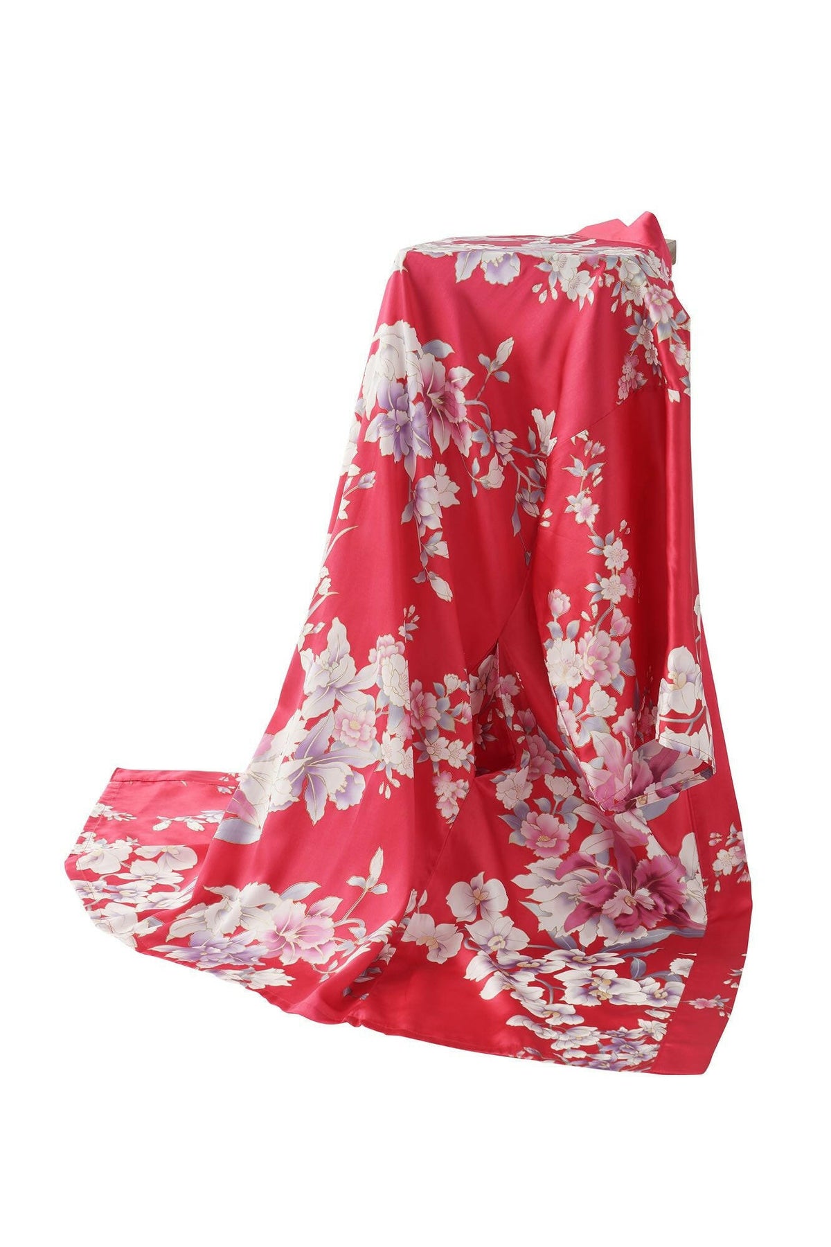 Women Orchid Silk Short Kimono Color Red Product Whole View