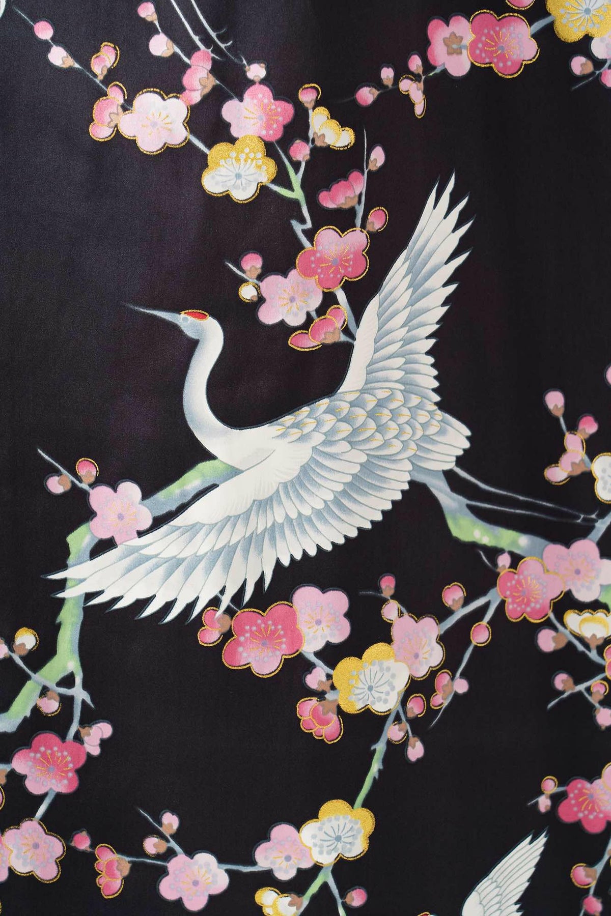 Women Plum & Crane Silk Kimono Color Black Product Zoom View