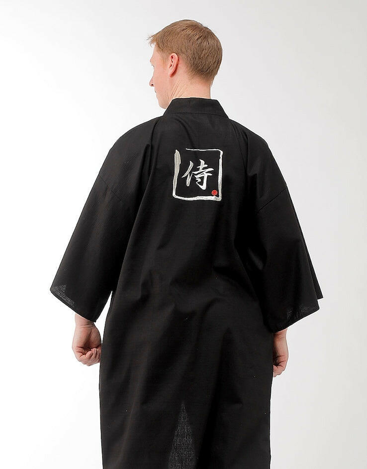Men Samurai Cotton Very Short Kimono Silver Model Rear View