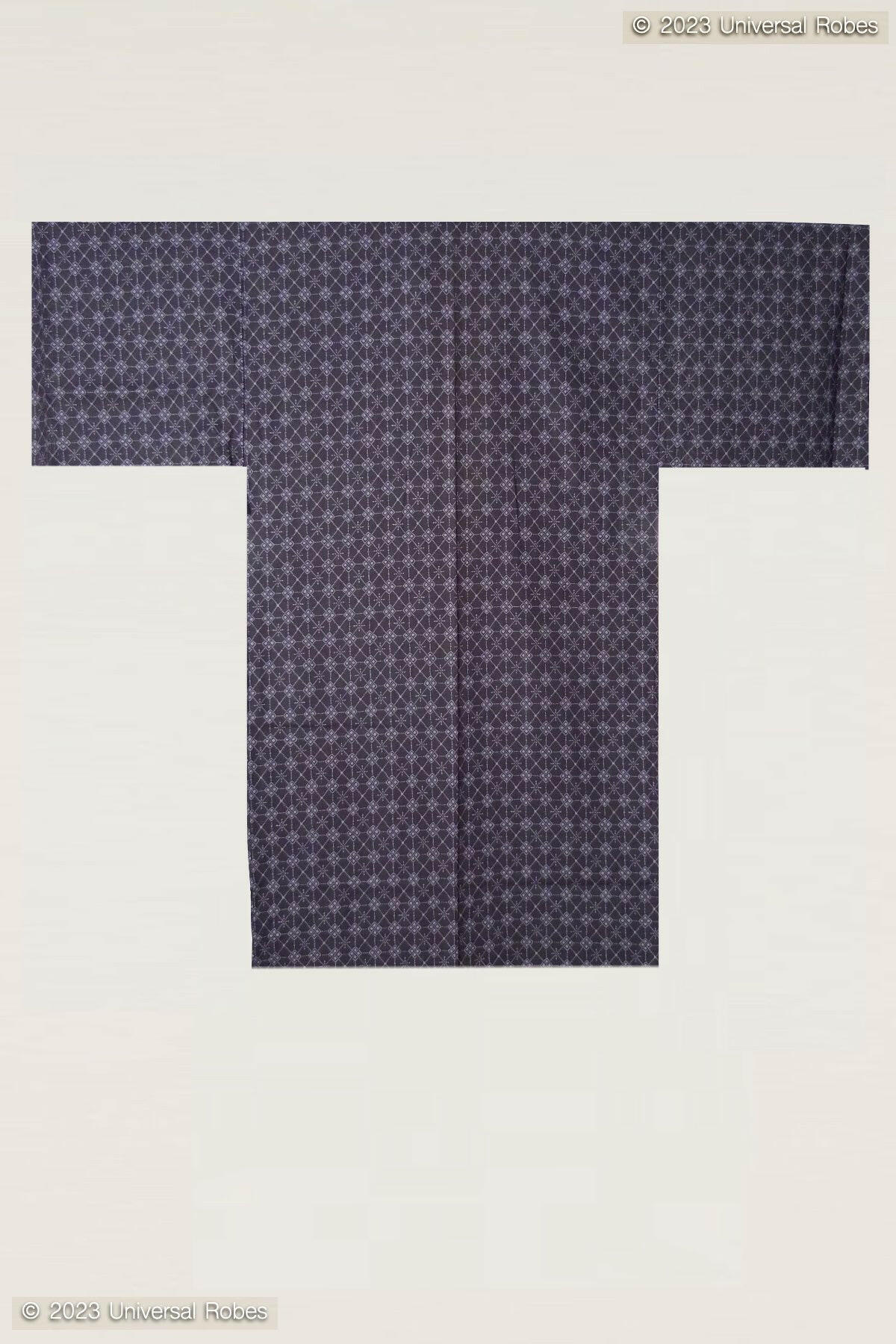 Men Argyle Pattern Cotton Short Yukata Kimono Color Black Product Whole View