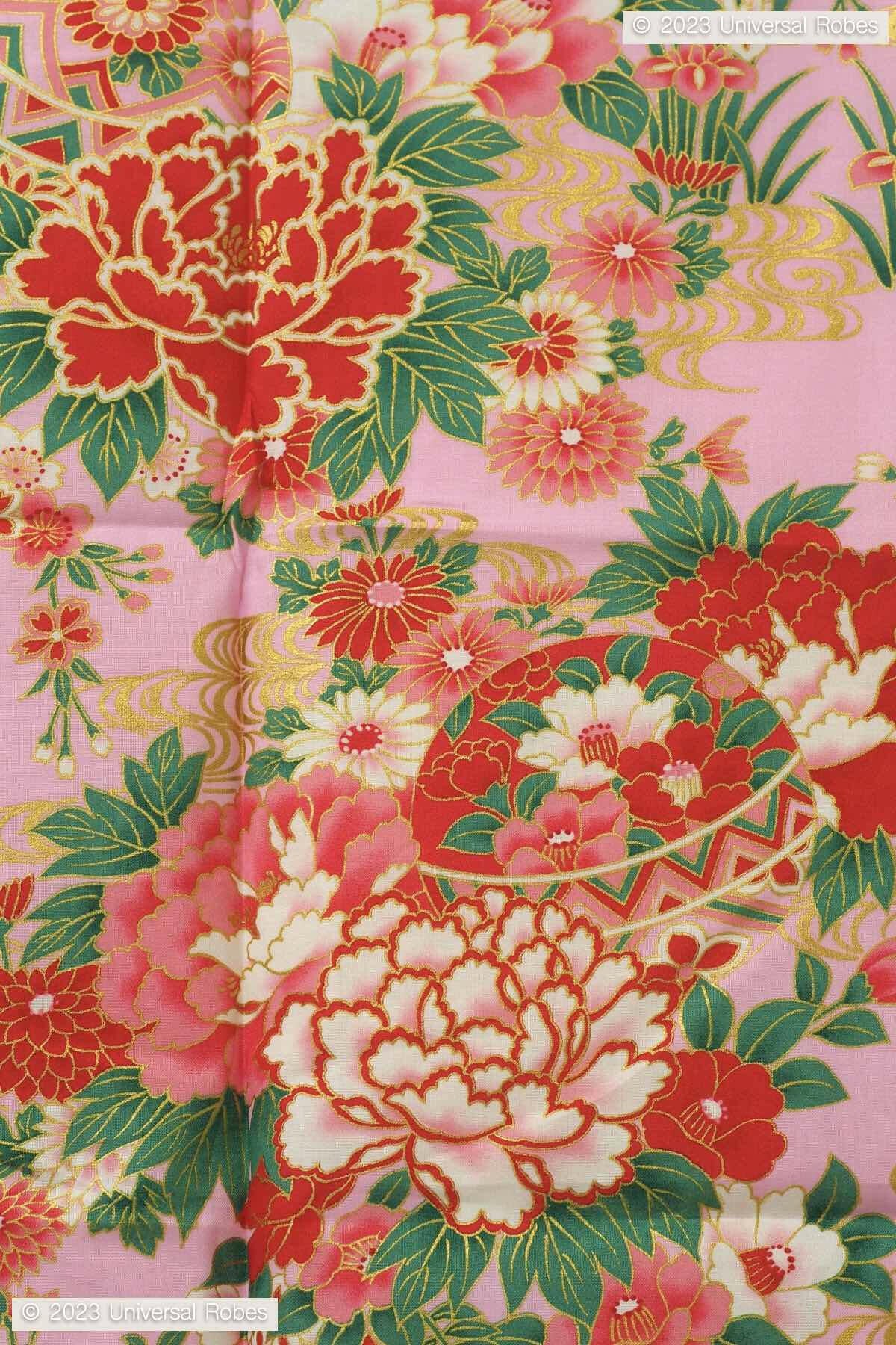 Women Ball with Peony Thread Cotton Yukata Kimono Color Pink Product Zoom View