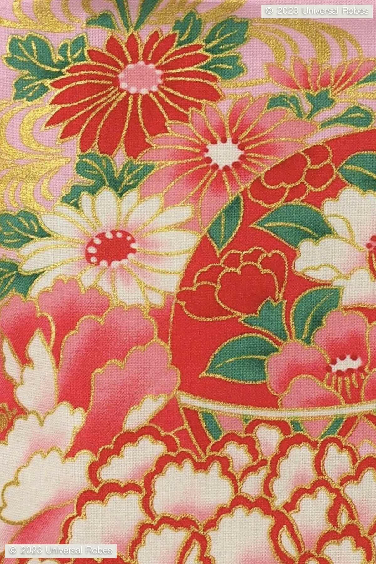 Women Ball with Peony Thread Cotton Yukata Kimono Color Pink Product Super Zoom View