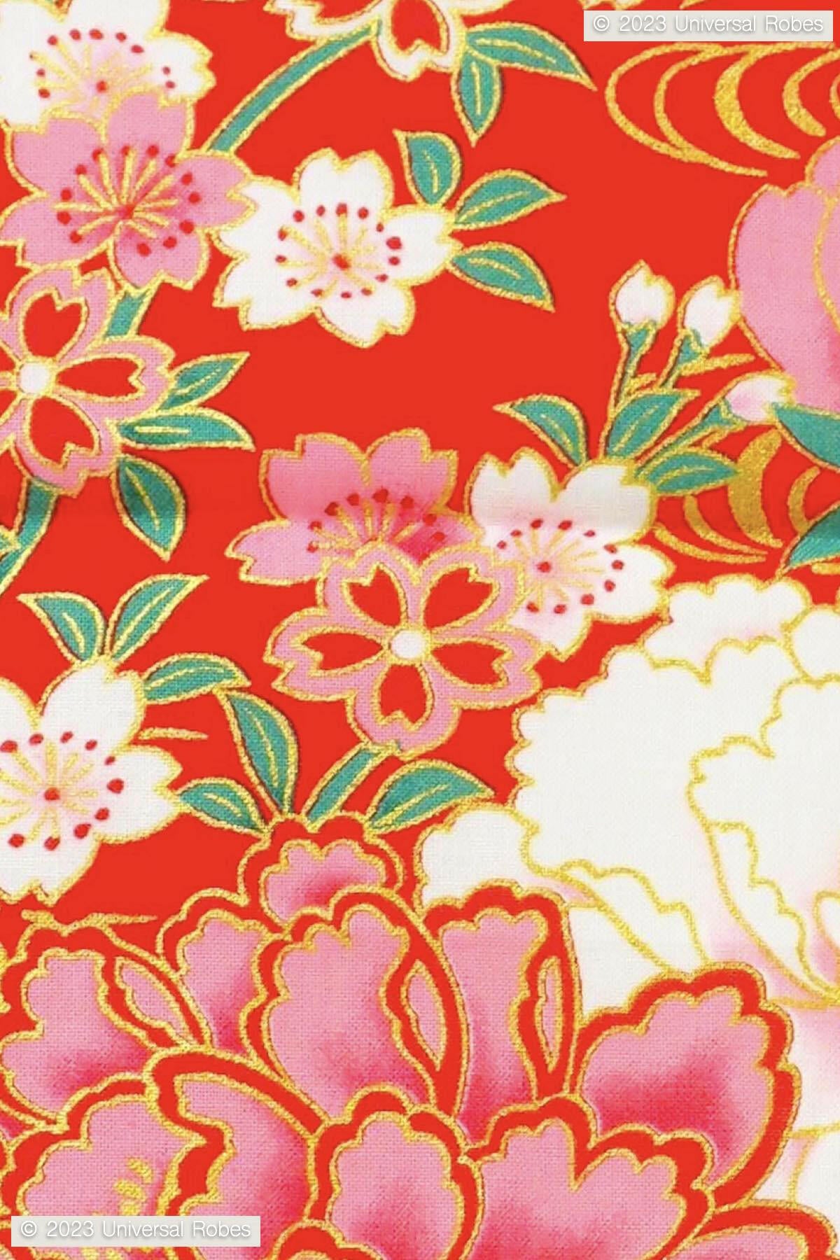 Women Ball with Peony Thread Cotton Yukata Kimono Color Red Product Super Zoom View