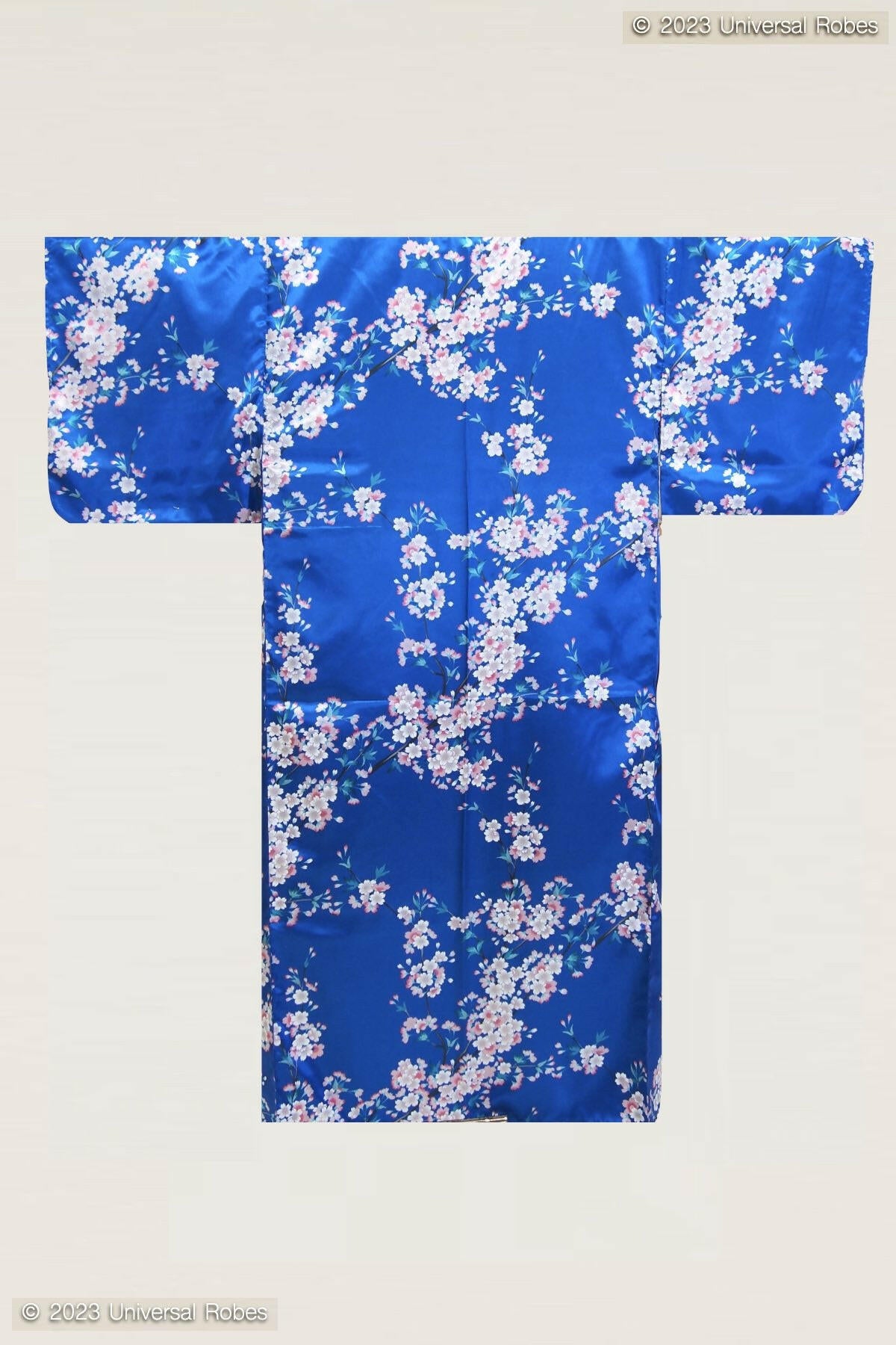 Women Beautiful Cherry Blossoms Polyester Kimono Color Blue Product Whole View