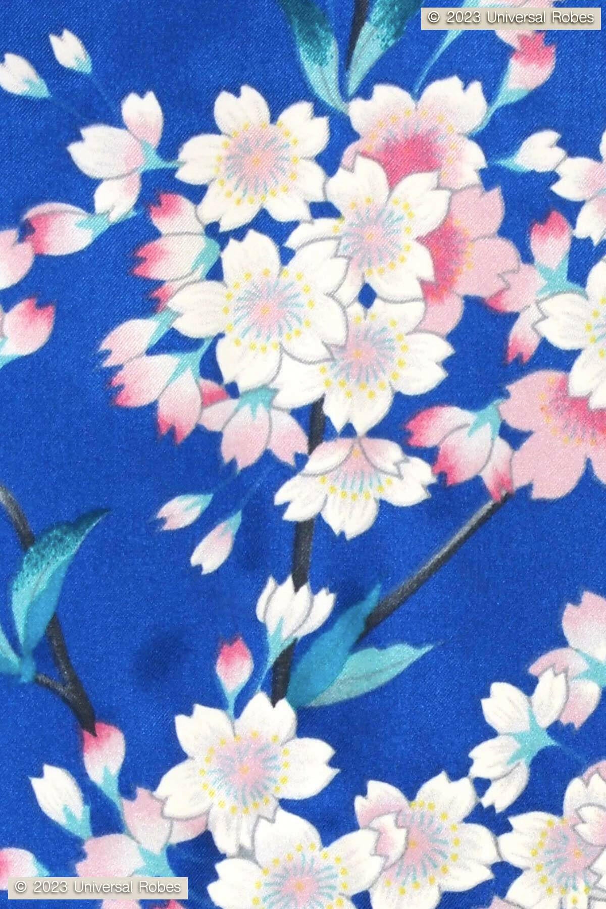 Women Beautiful Cherry Blossoms Polyester Very Short Kimono Color Blue Product Zoom View