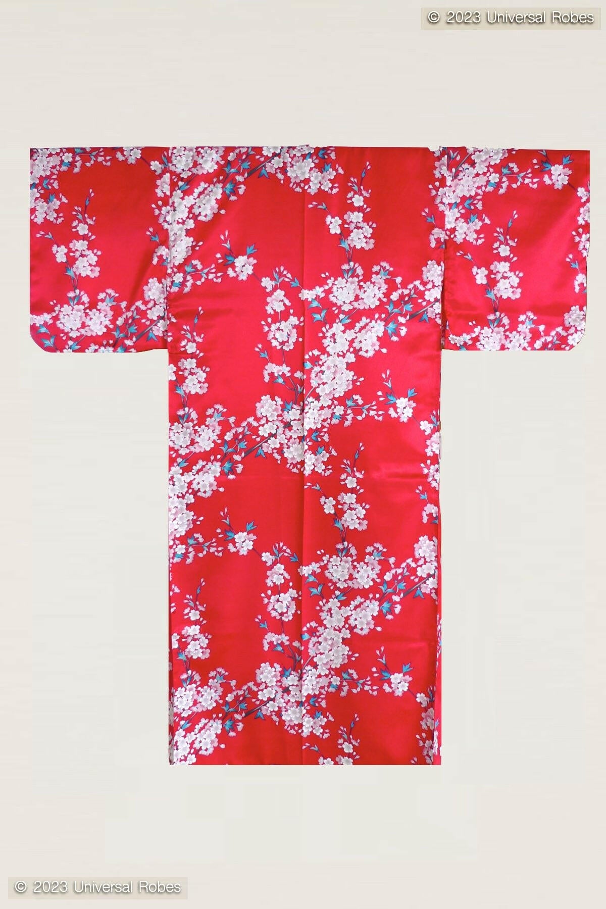 Women Beautiful Cherry Blossoms Polyester Kimono Color Red Product Whole View